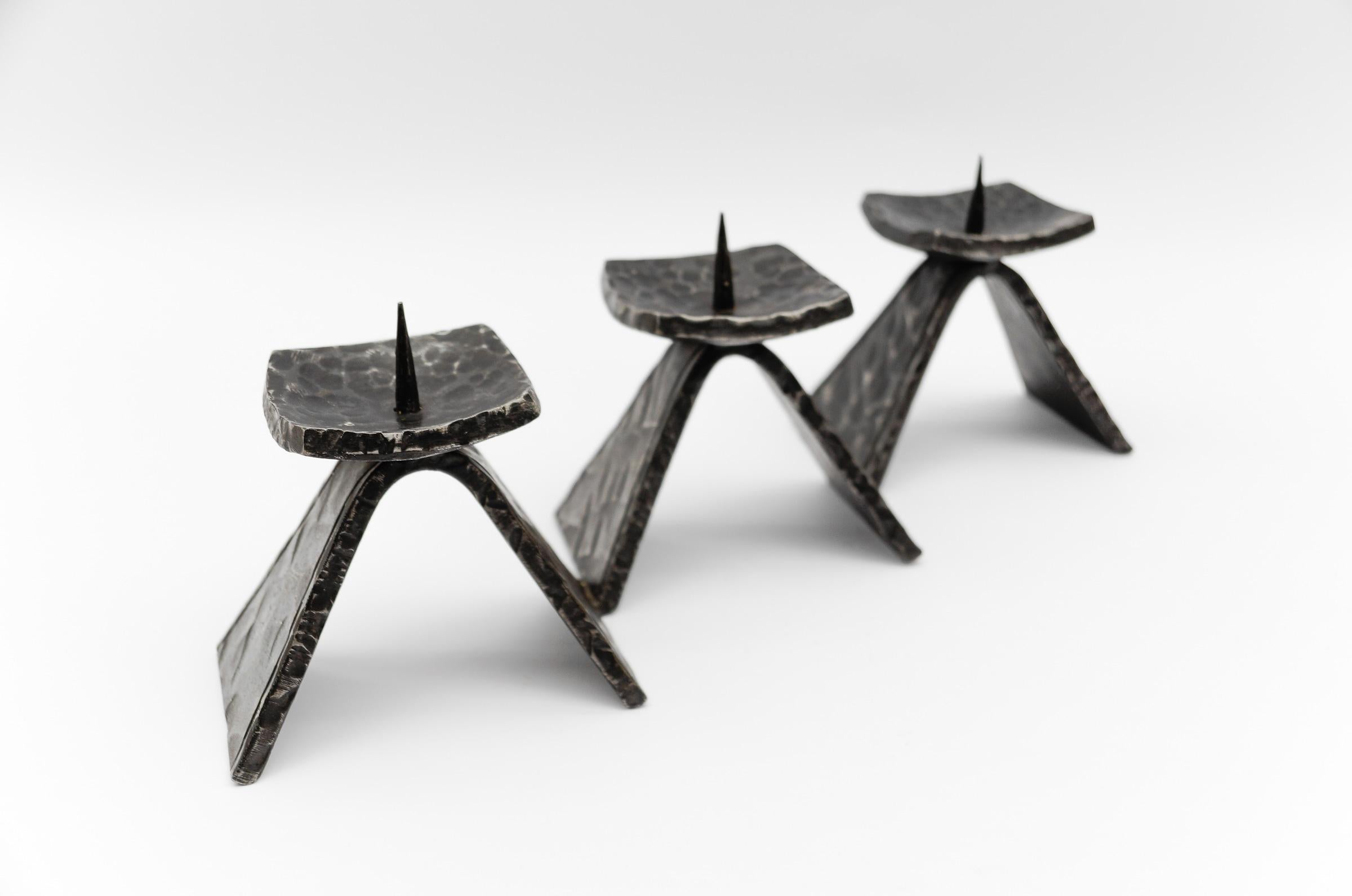 Hand-Crafted Wrought Handmade Artist Brutalist Candleholder, 1960s Austria For Sale