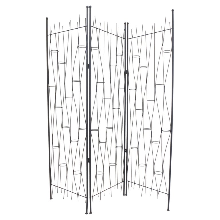 Wrought Iron 3-Panel Folding Screen or Room Divider For Sale