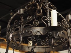 Wrought Iron 4-Light Country French Chandelier with Candle Holders and Pot Hooks