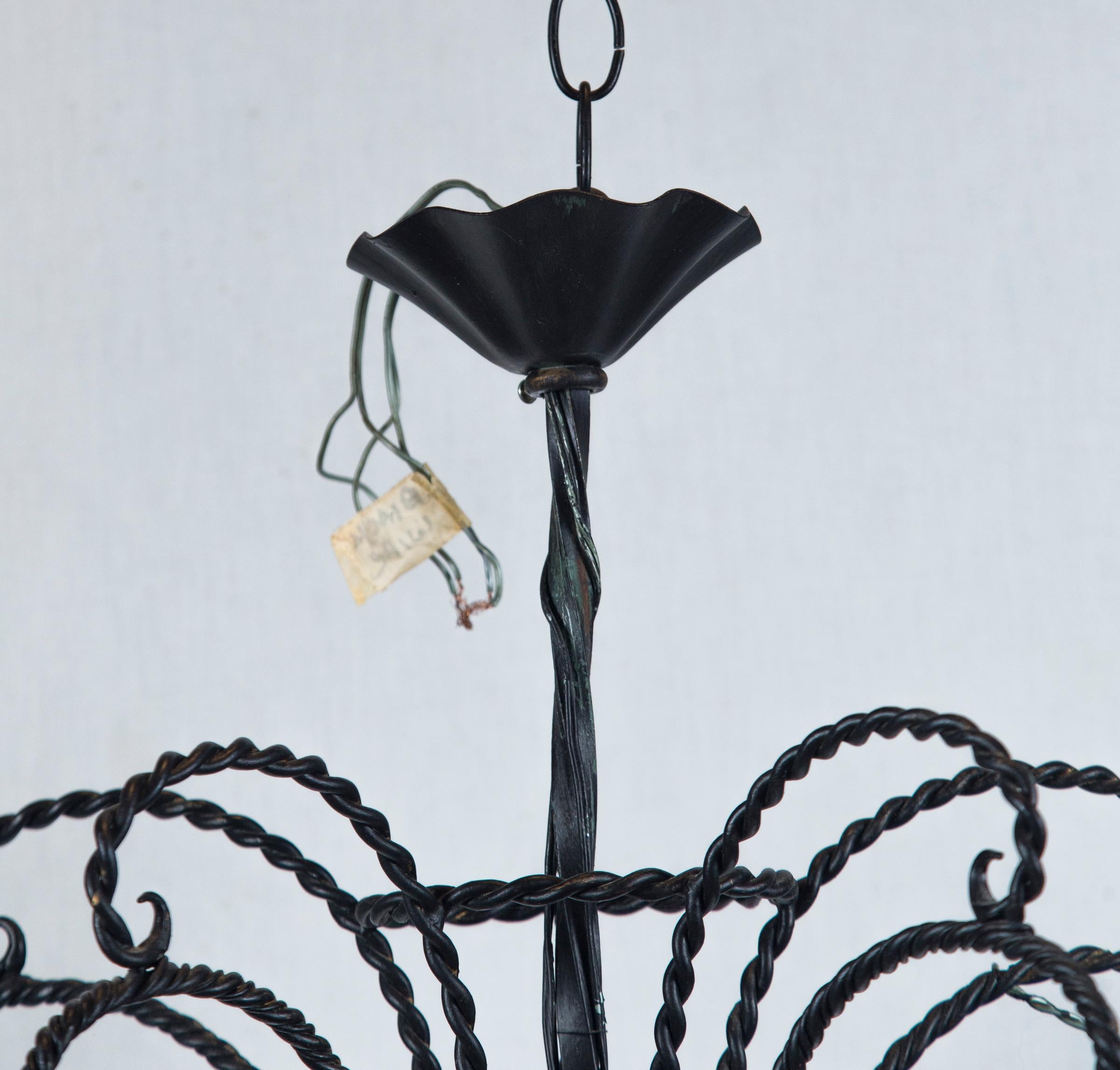 Wrought Iron 5 Japanese Lanterns Chandelier In Good Condition For Sale In Stamford, CT