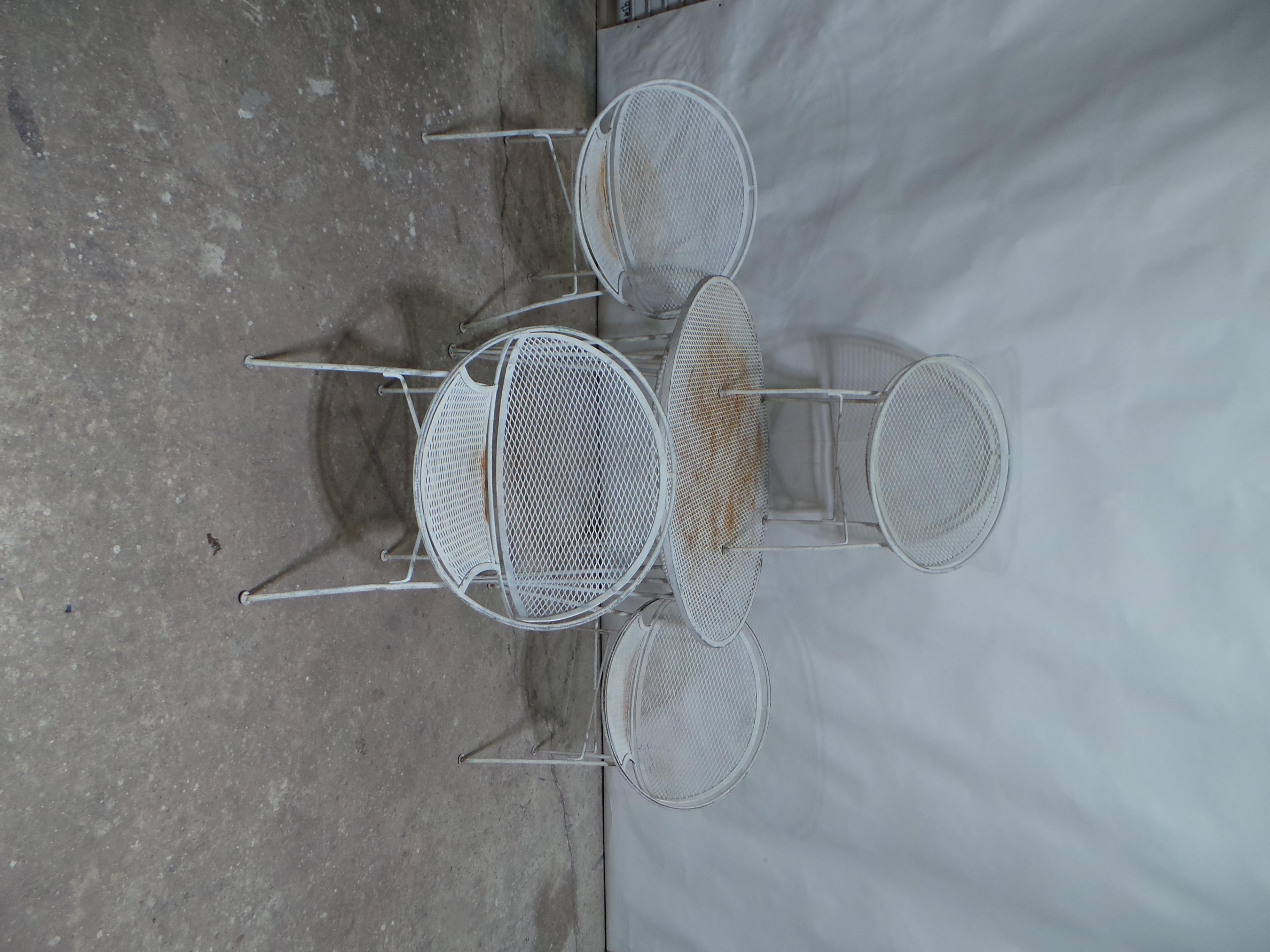 Wrought Iron 5 Piece Mid Century Garden Table + Chairs For Sale 6