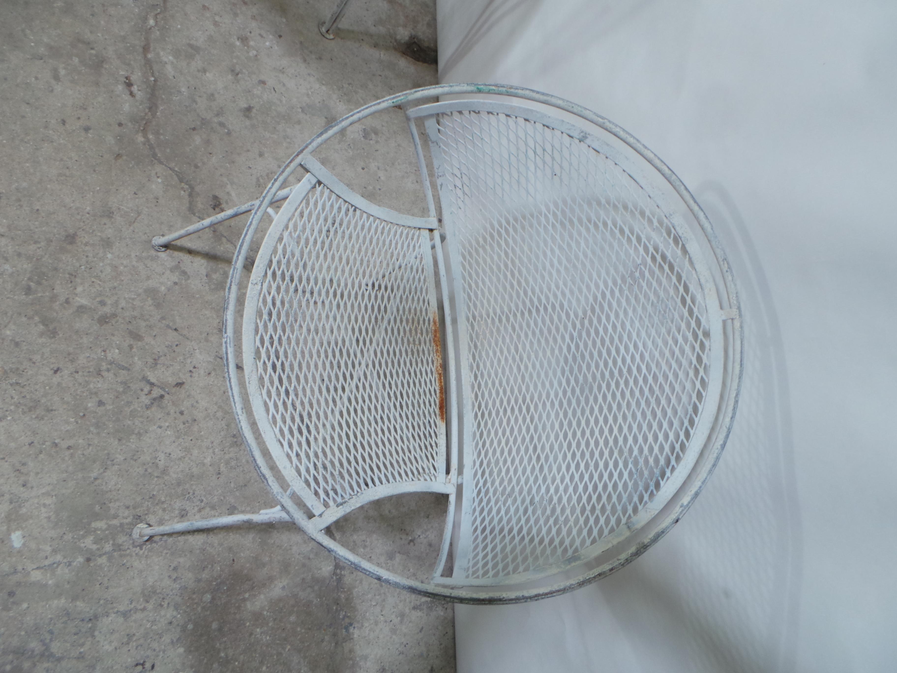 Mid-Century Modern Wrought Iron 5 Piece Mid Century Garden Table + Chairs For Sale