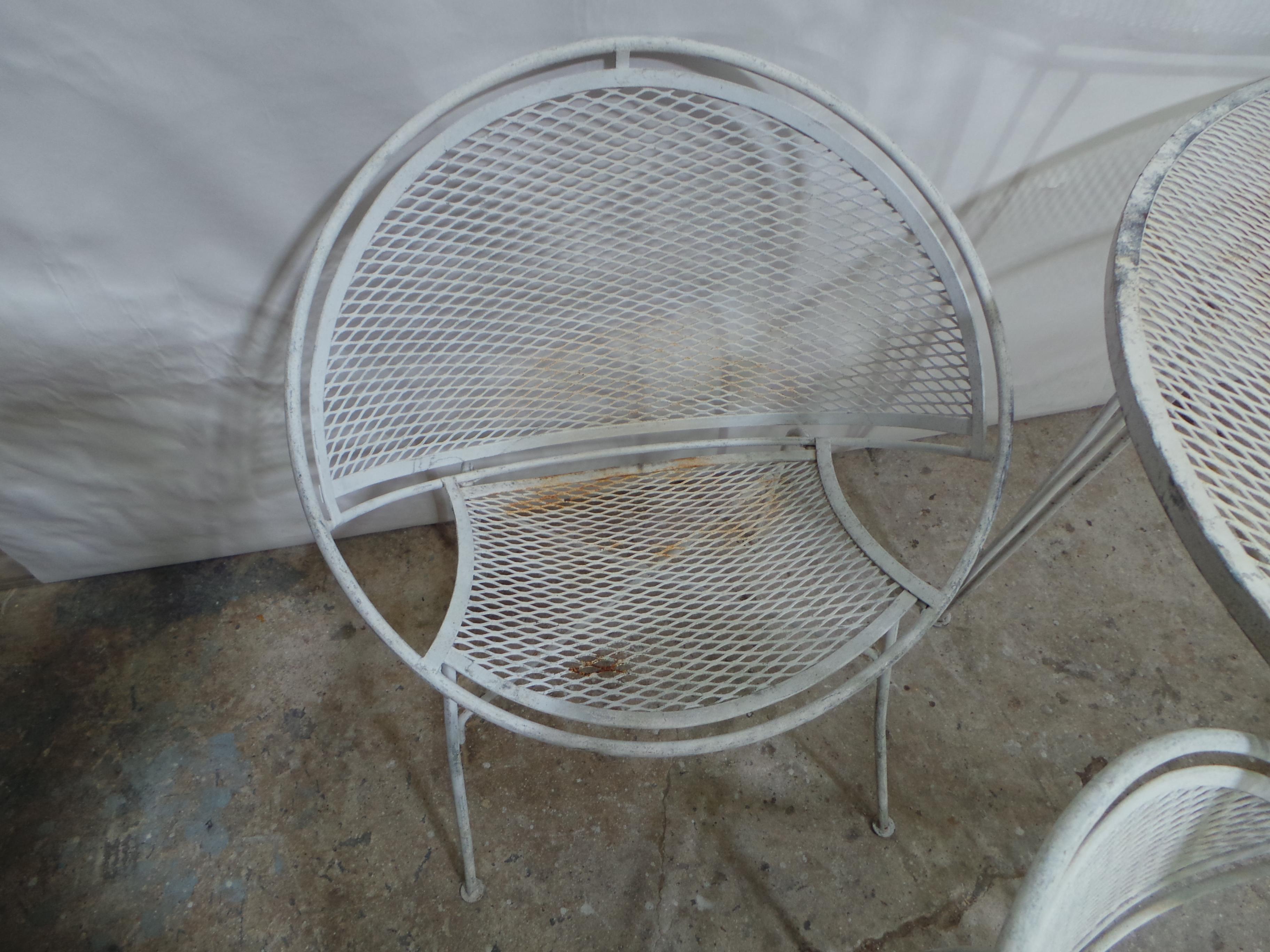 Wrought Iron 5 Piece Mid Century Garden Table + Chairs For Sale 1