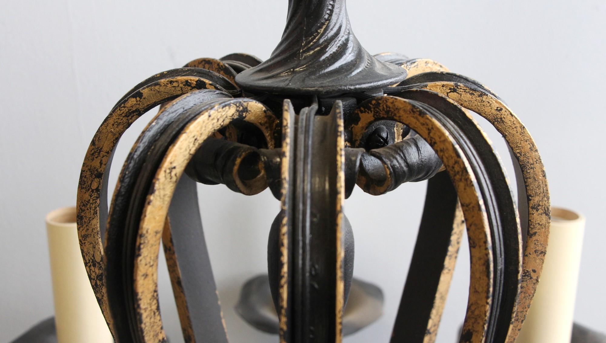 North American Wrought Iron 8 Arm Chandelier with Gold Detail Early 20th C.