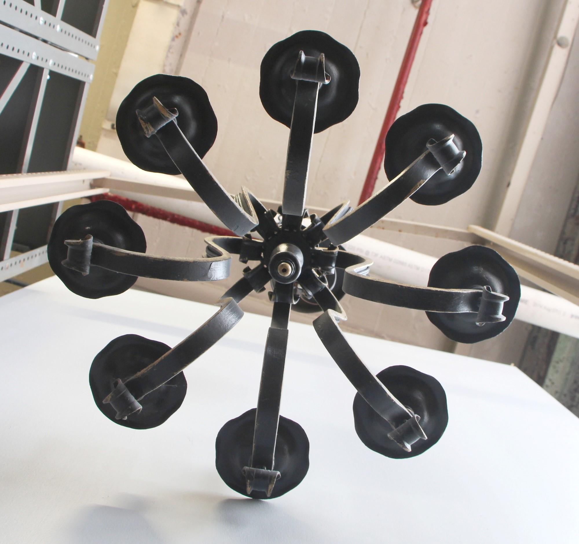 20th Century Wrought Iron 8 Arm Chandelier with Gold Detail Early 20th C.