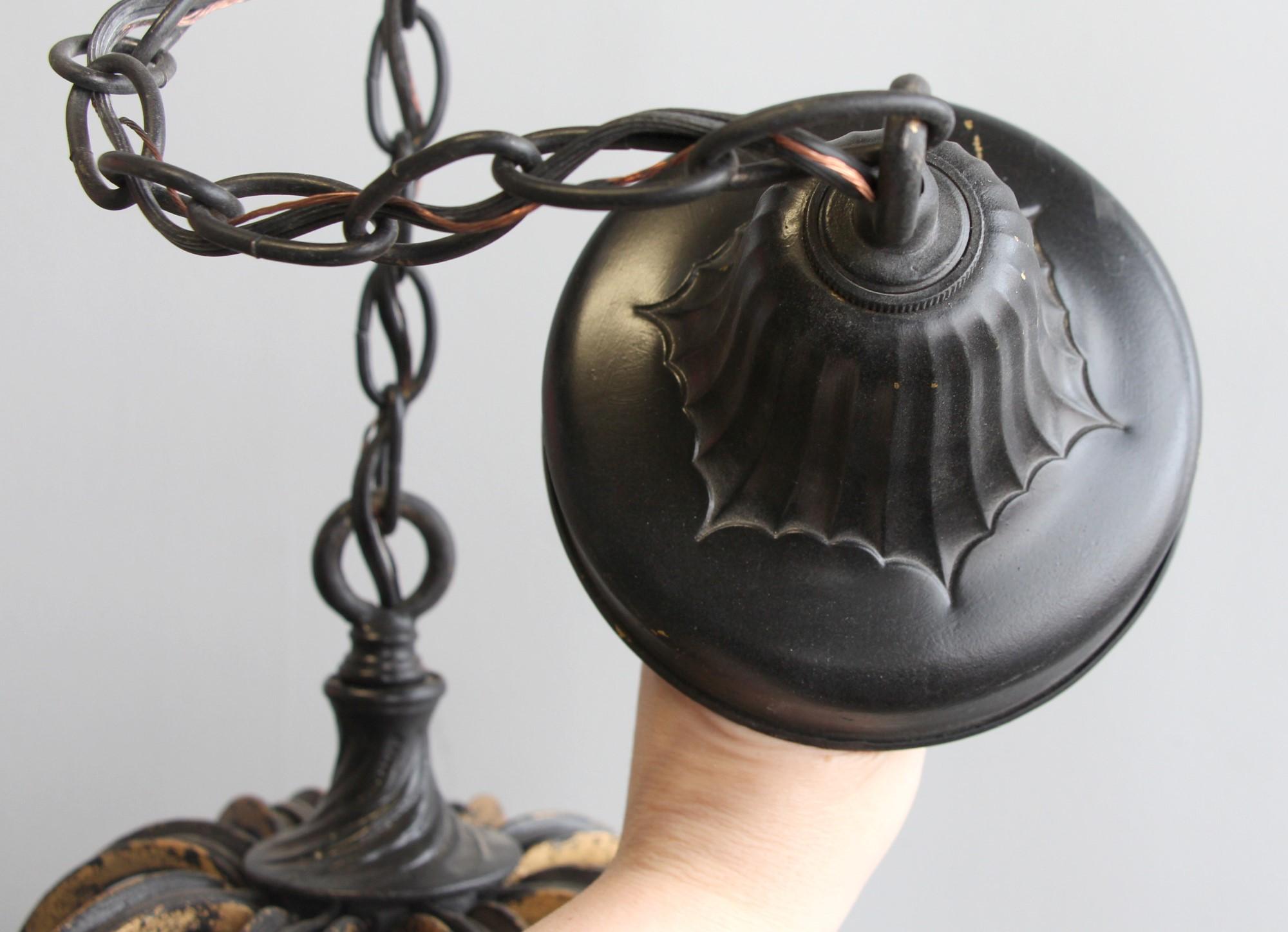 Wrought Iron 8 Arm Chandelier with Gold Detail Early 20th C. 1