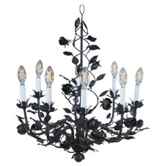 Wrought Iron 8 Arm Floral Twisted Roses Chandelier Pendant Light, French