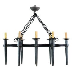 Wrought Iron 8 Arm French Chandelier Pendant w/ Chain and Matching Canopy