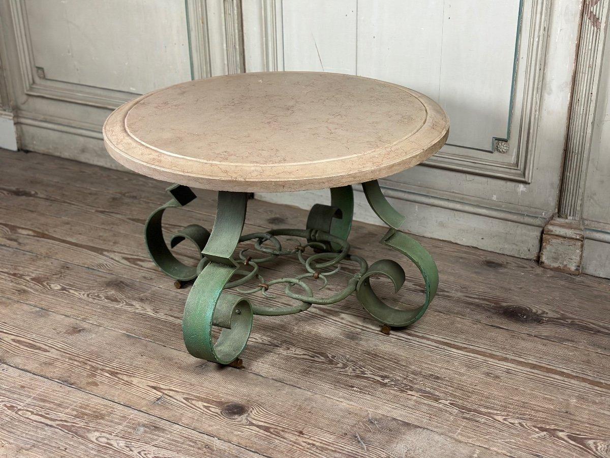 20th Century Wrought Iron And Beige Marble Coffee Table Circa 1930 For Sale