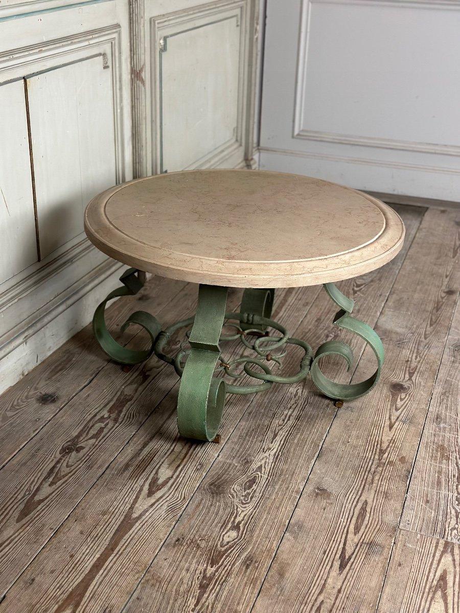 Wrought Iron And Beige Marble Coffee Table Circa 1930 For Sale 1