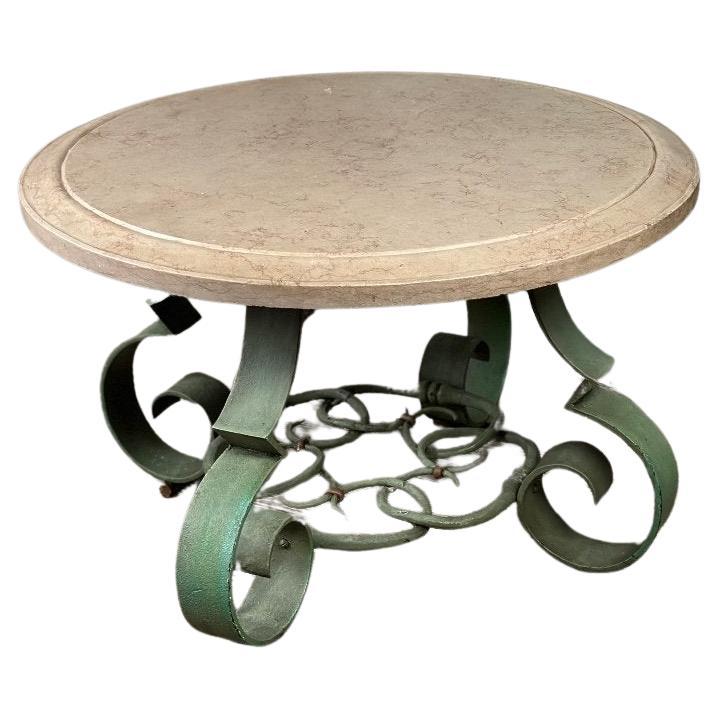 Wrought Iron And Beige Marble Coffee Table Circa 1930 For Sale