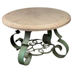 Vintage Wrought Iron And Beige Marble Coffee Table Circa 1930