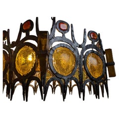 Wrought Iron and Blown Glass Chandelier Sculpture Lamp