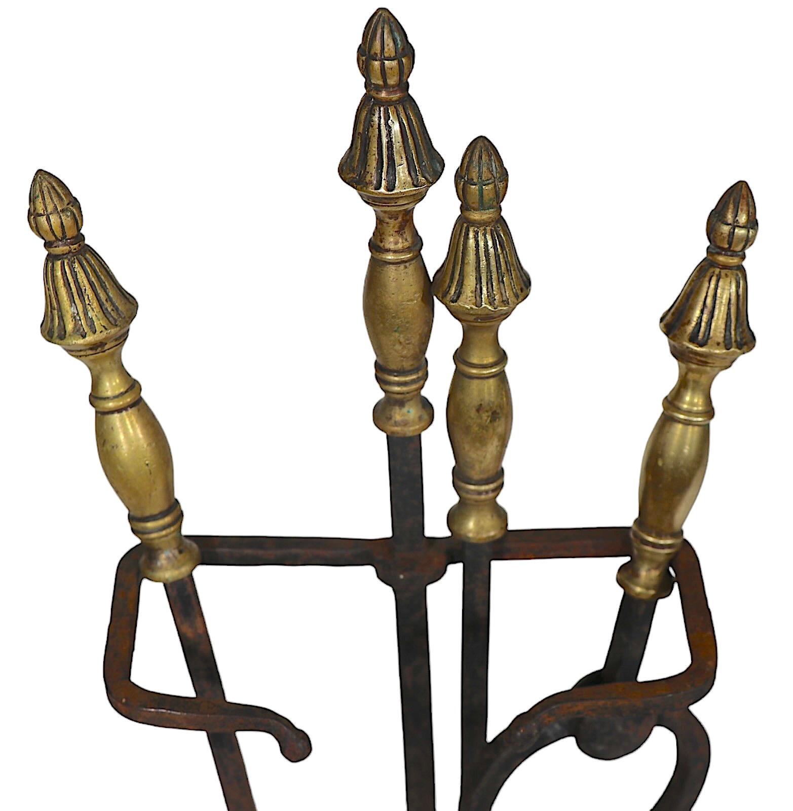 Wrought Iron and Brass Arts and Crafts Fireplace Tool Set  For Sale 6