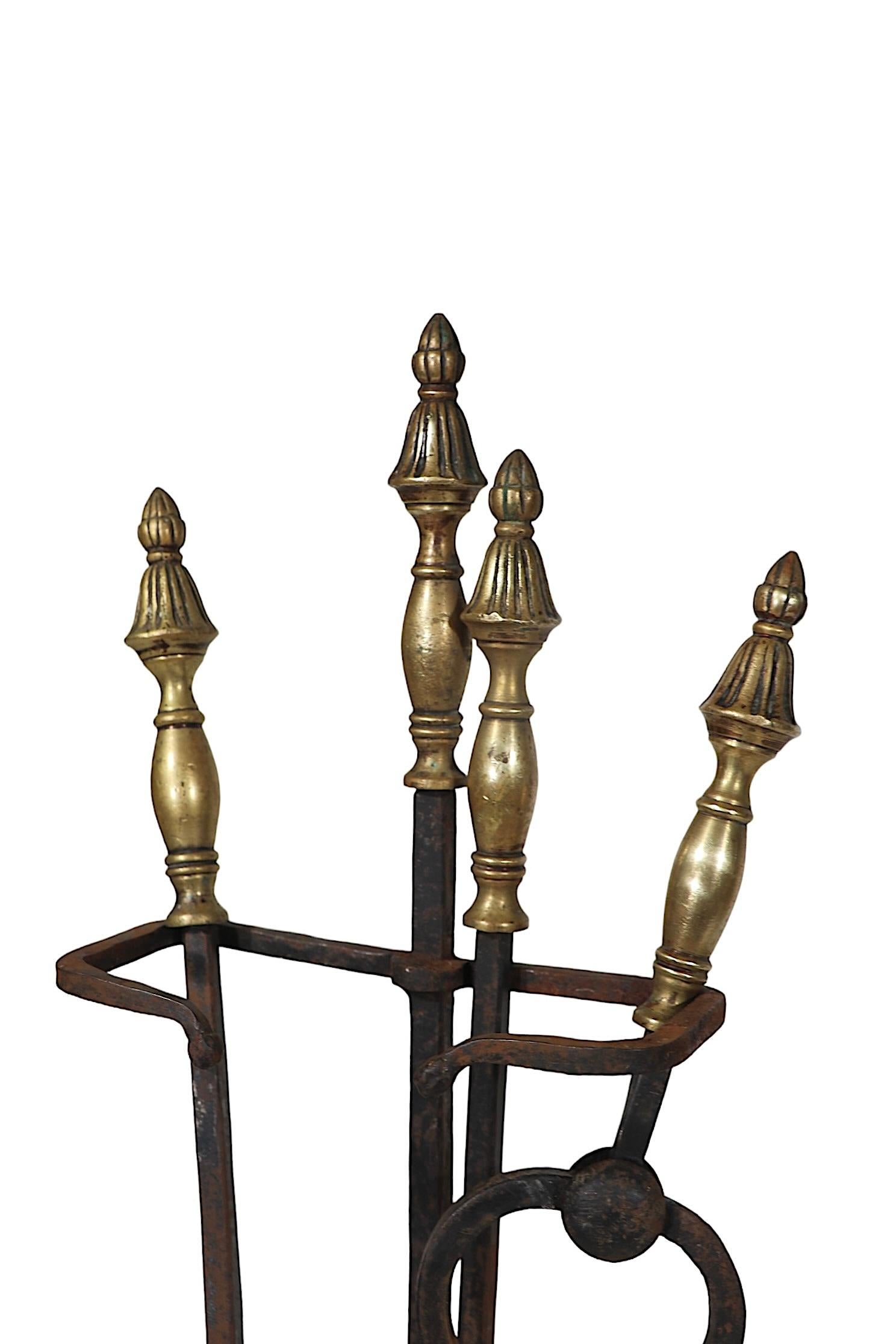 Wrought Iron and Brass Arts and Crafts Fireplace Tool Set  For Sale 7