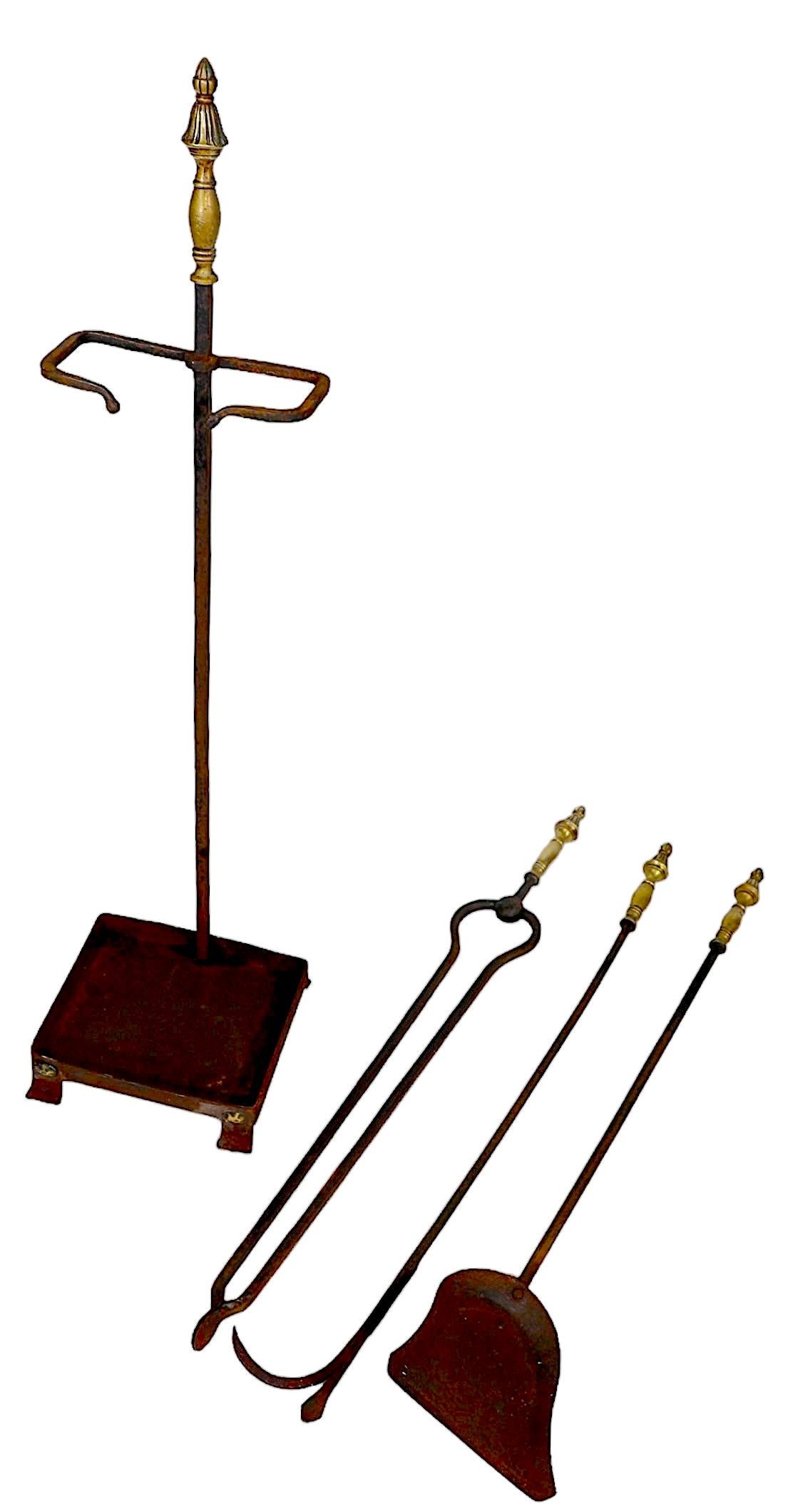 Wrought Iron and Brass Arts and Crafts Fireplace Tool Set  For Sale 2