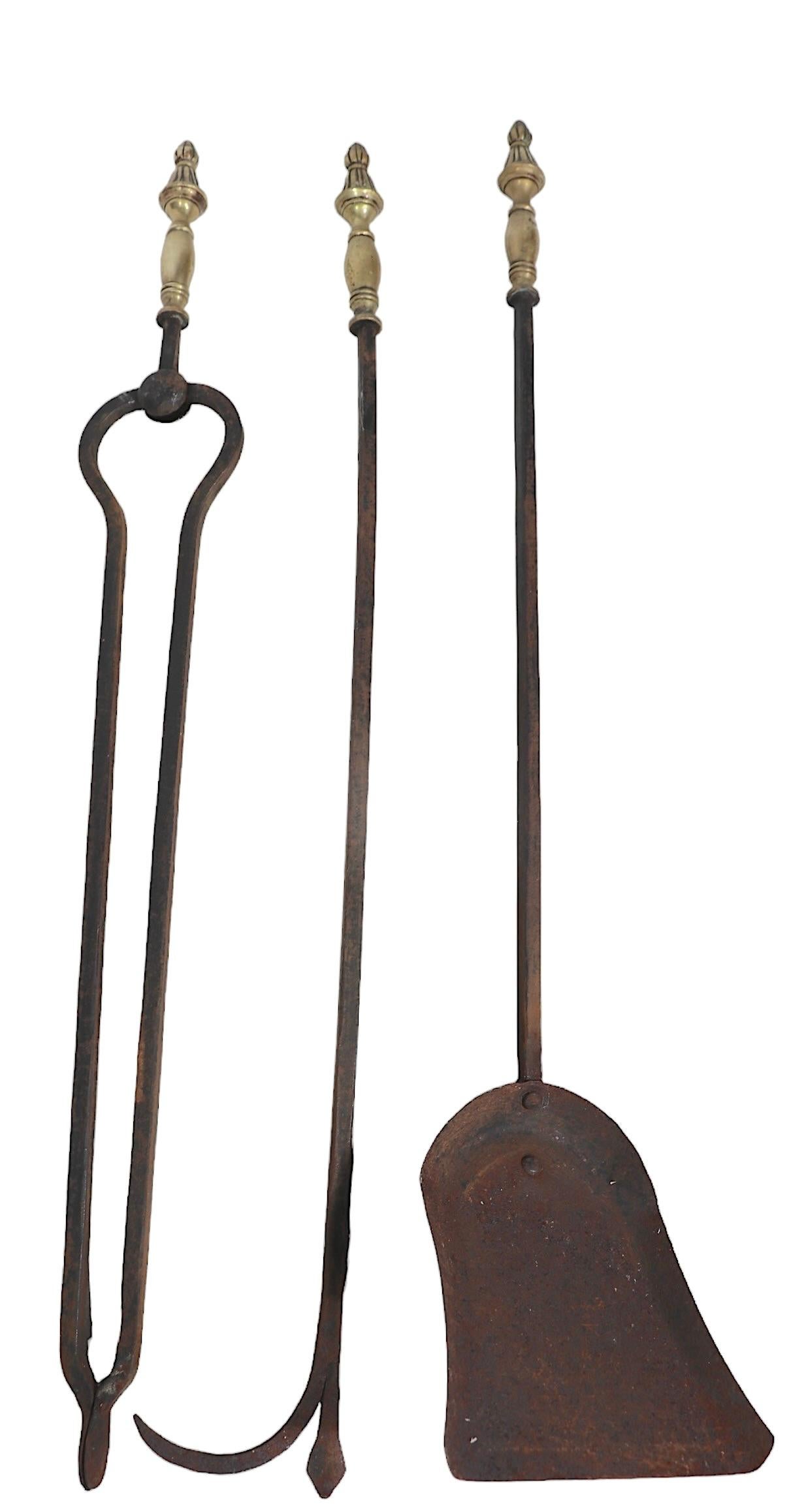 Wrought Iron and Brass Arts and Crafts Fireplace Tool Set  For Sale 3