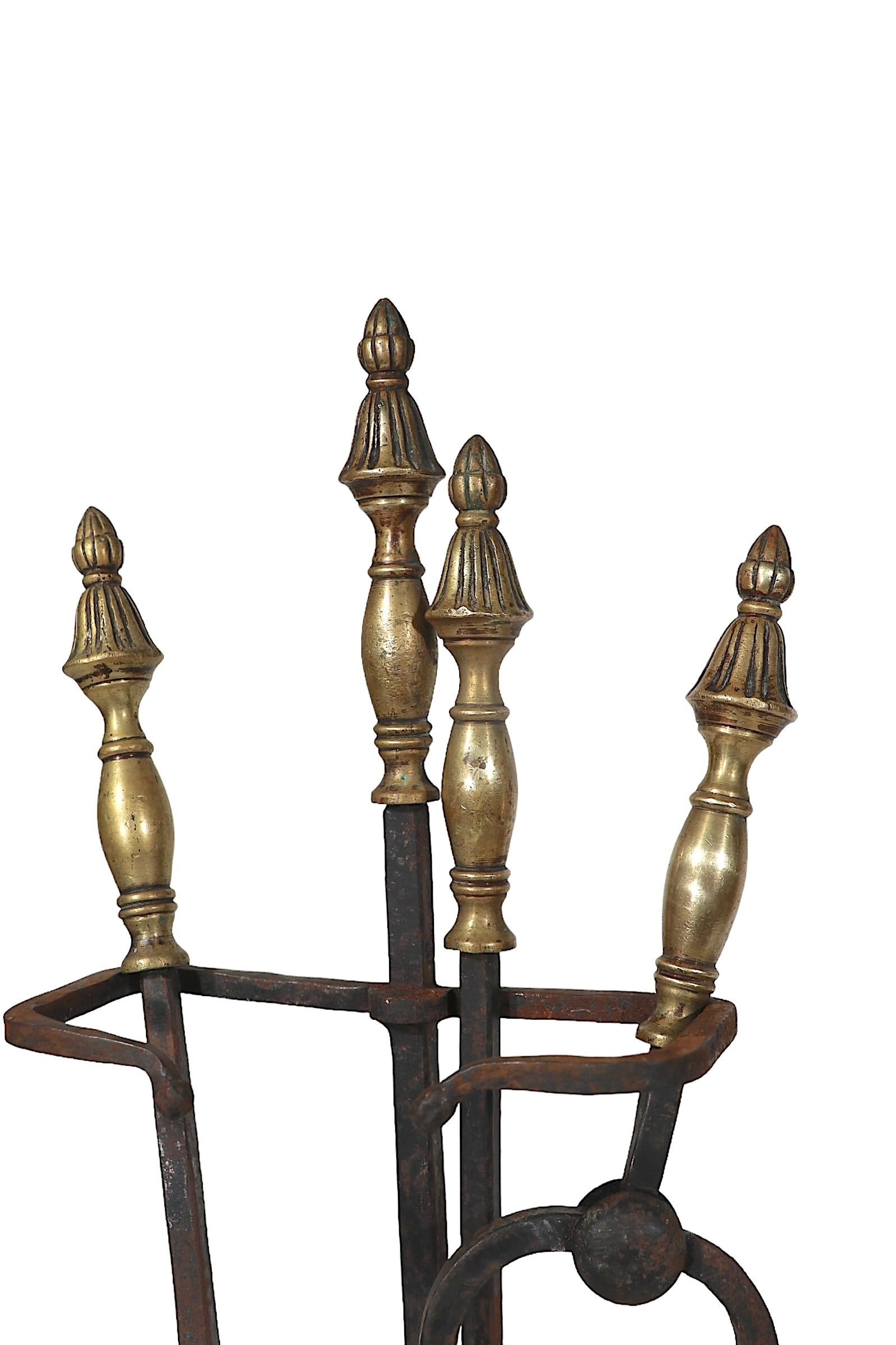 Wrought Iron and Brass Arts and Crafts Fireplace Tool Set  For Sale 4