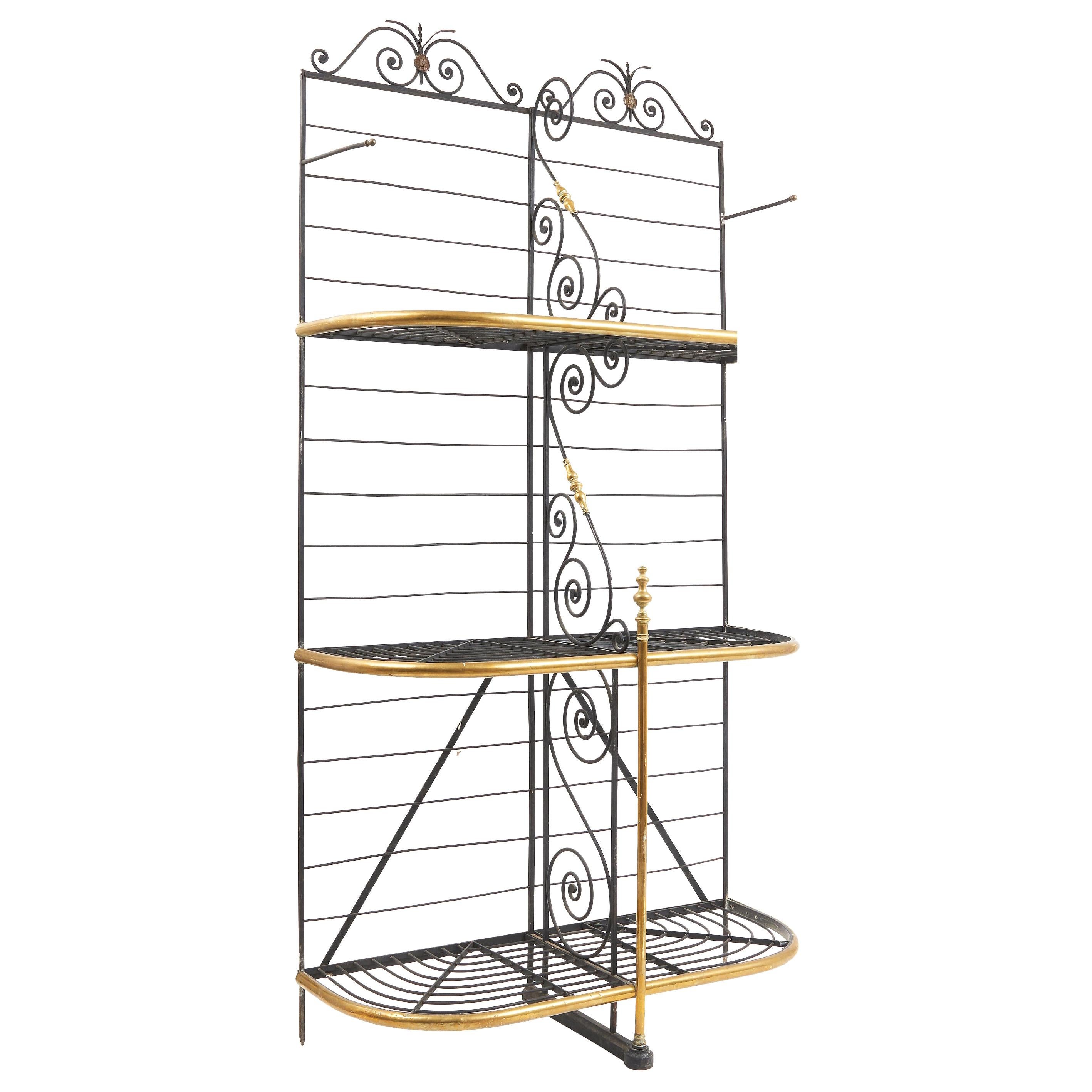 Wrought Iron and Brass Baker's Rack, France, circa 1880 For Sale