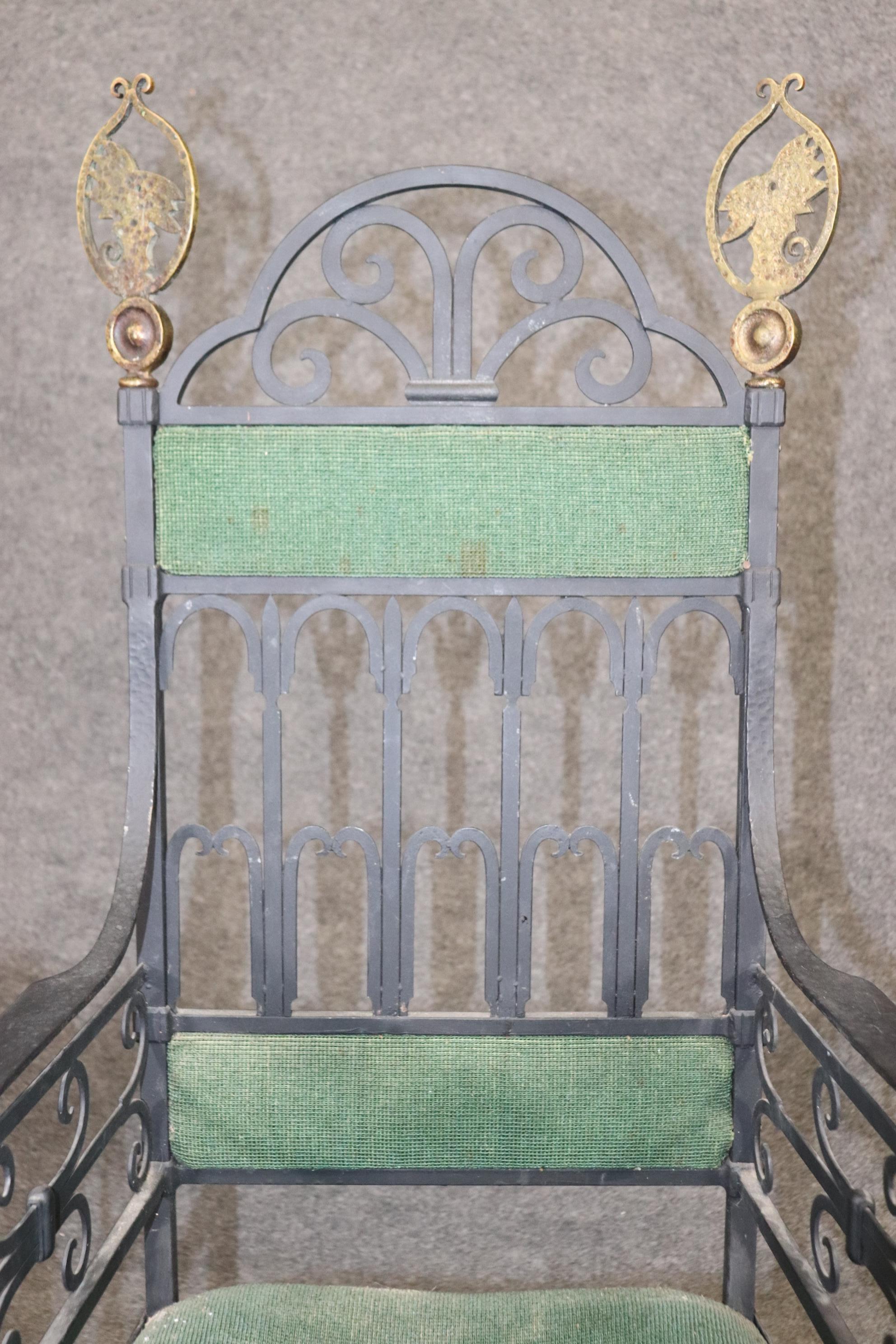 Wrought Iron and Brass Italian Throne Chair  9