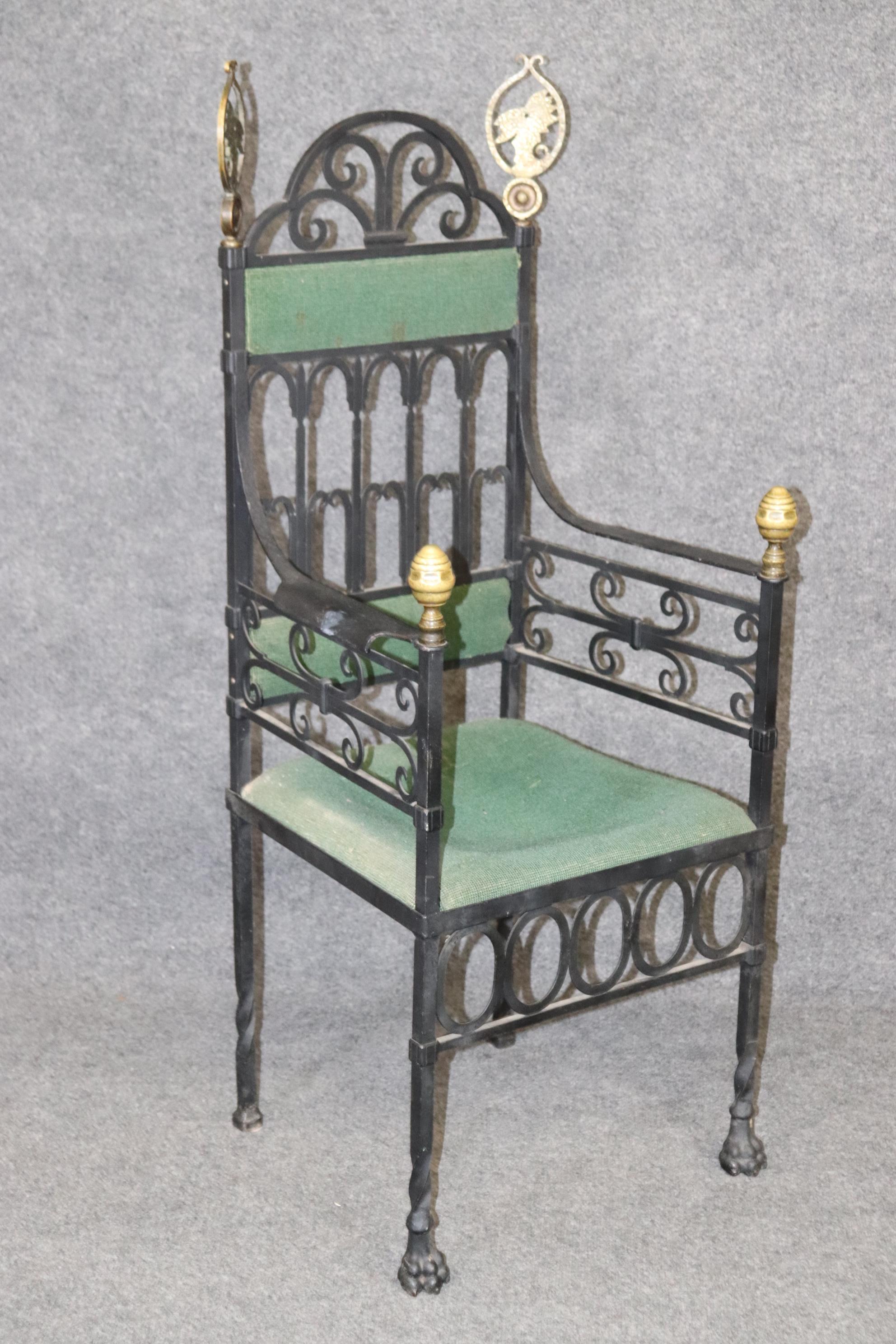 Aesthetic Movement Wrought Iron and Brass Italian Throne Chair 