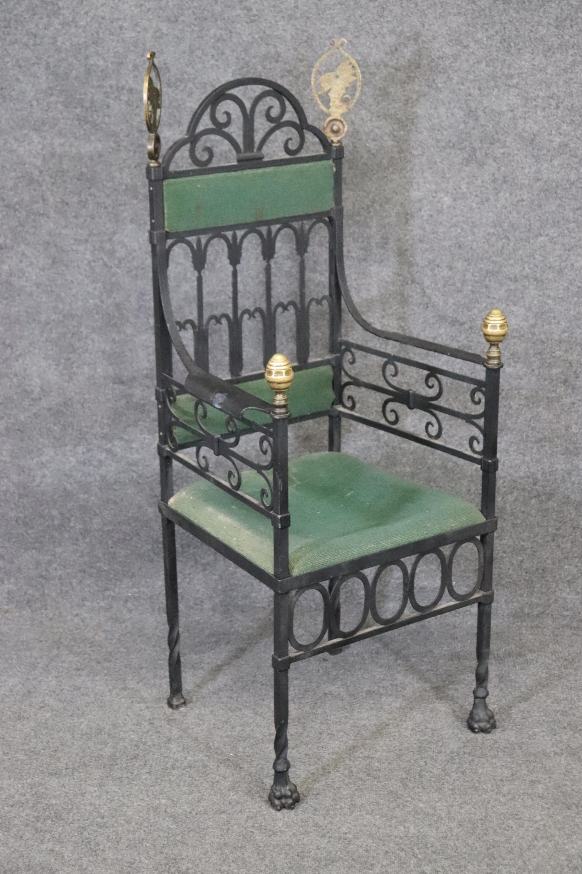 Wrought Iron and Brass Italian Throne Chair  In Good Condition In Swedesboro, NJ