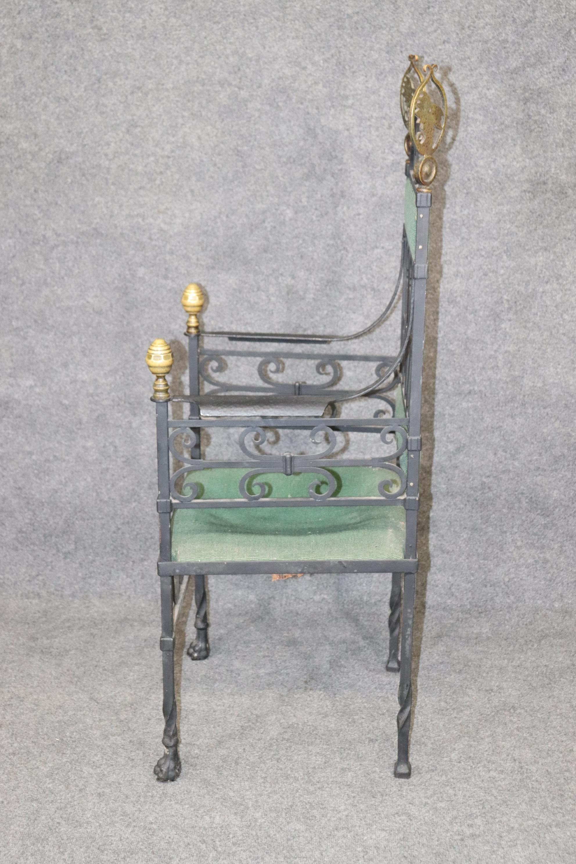 Wrought Iron and Brass Italian Throne Chair  1
