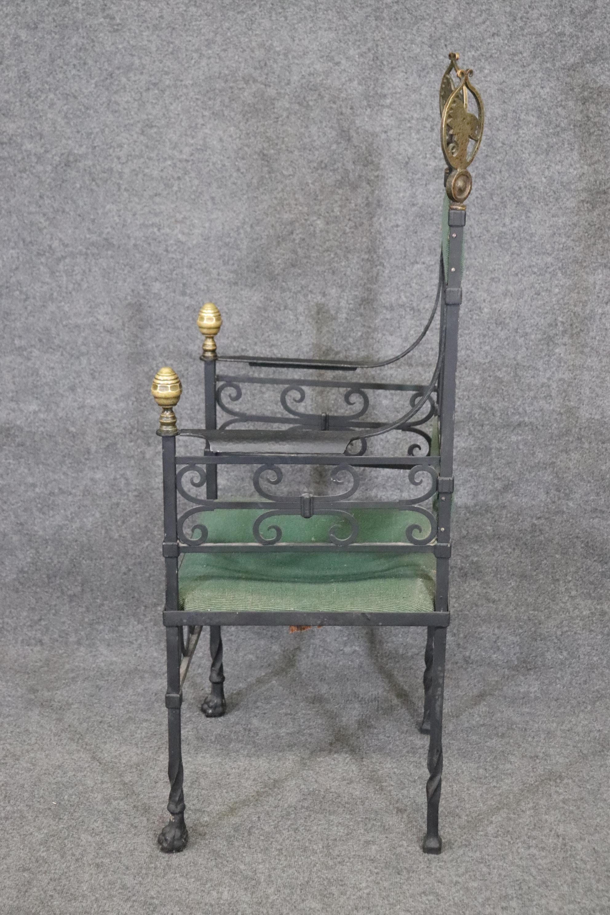 Wrought Iron and Brass Italian Throne Chair  2