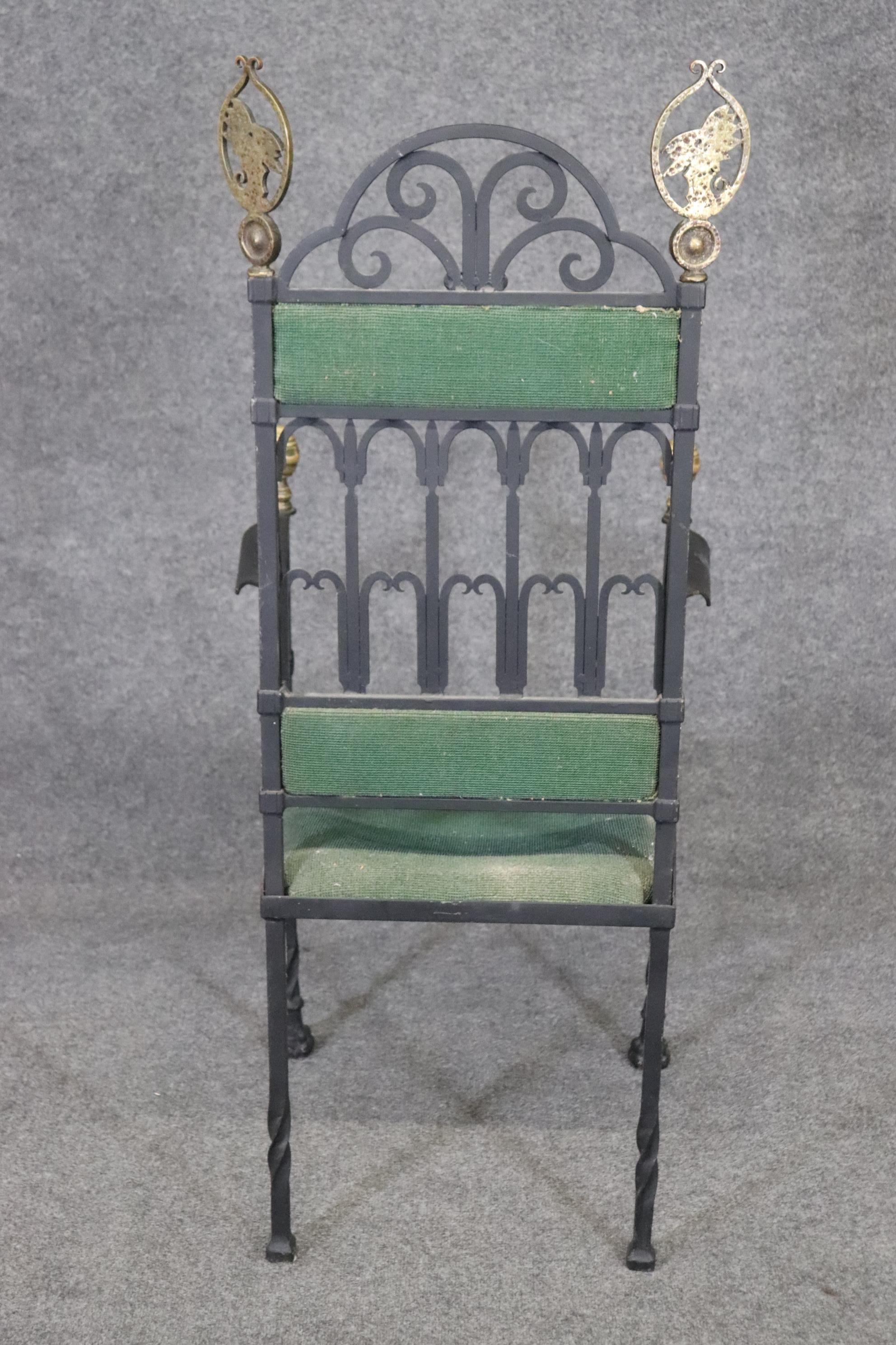 Wrought Iron and Brass Italian Throne Chair  3