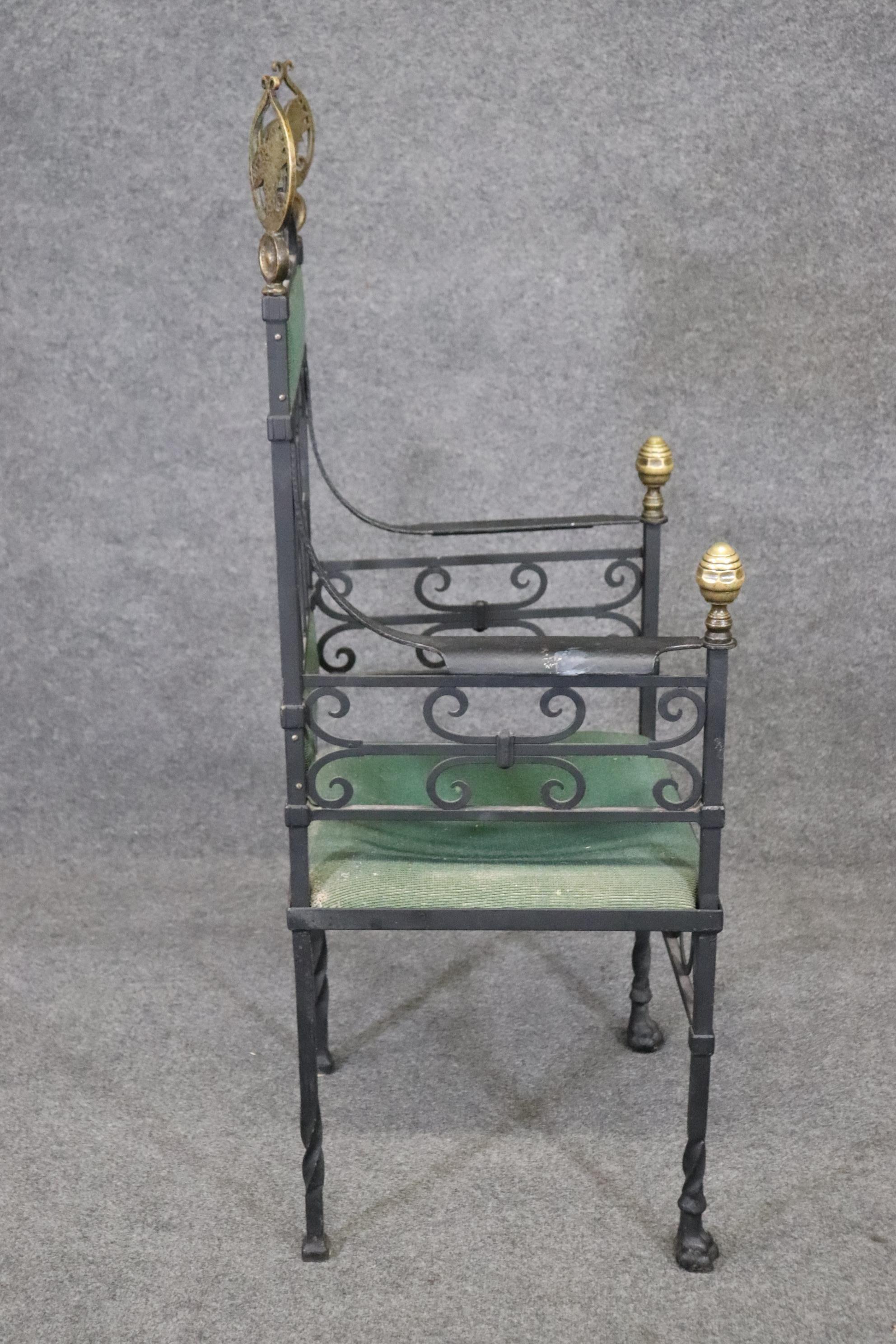 Wrought Iron and Brass Italian Throne Chair  4