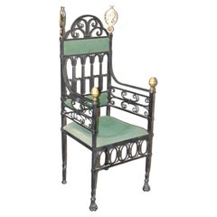 Wrought Iron and Brass Italian Throne Chair 