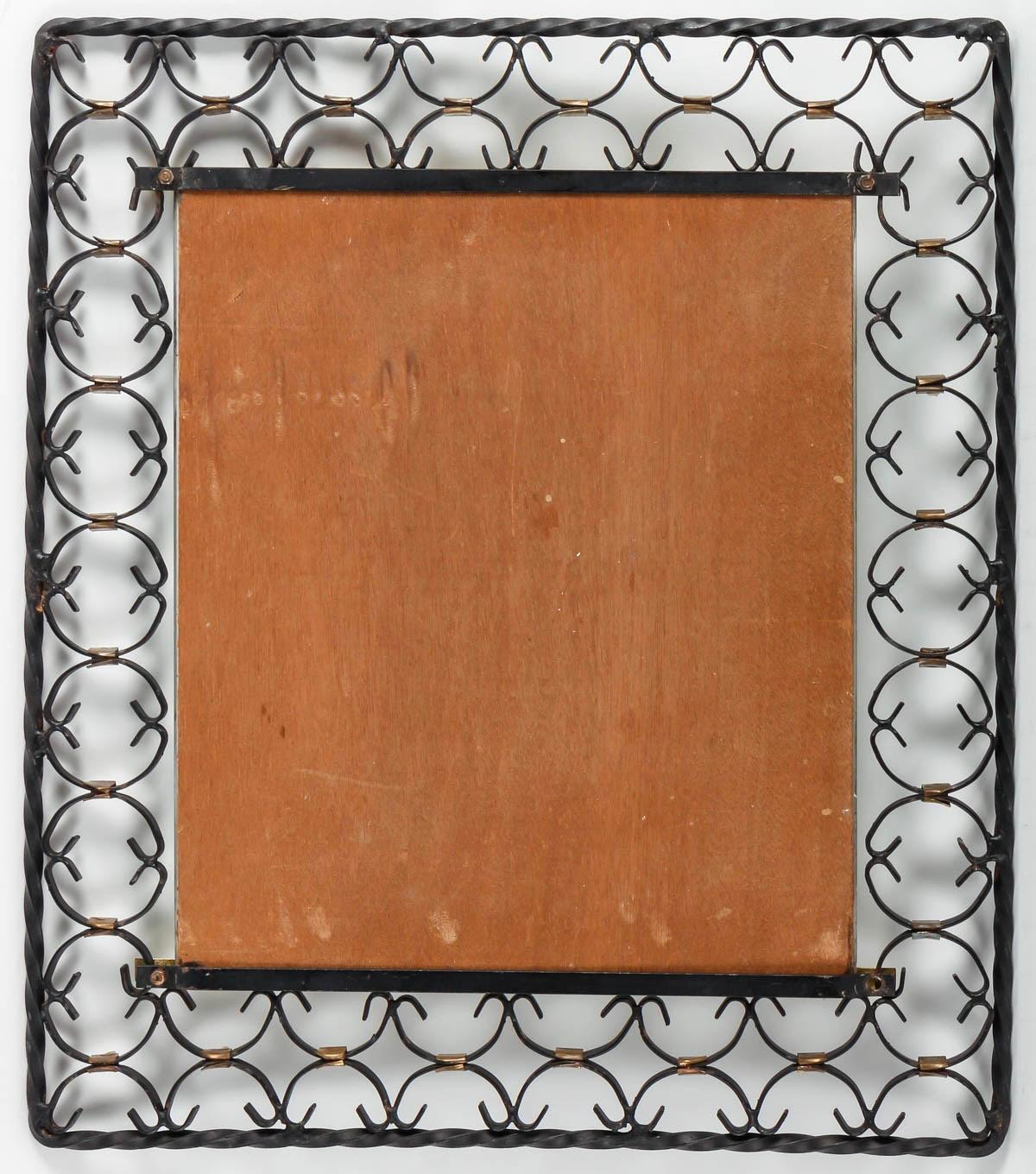 Miroir en fer forgé et laiton, années 1950-1960 Design. Bon état - En vente à Saint-Ouen, FR