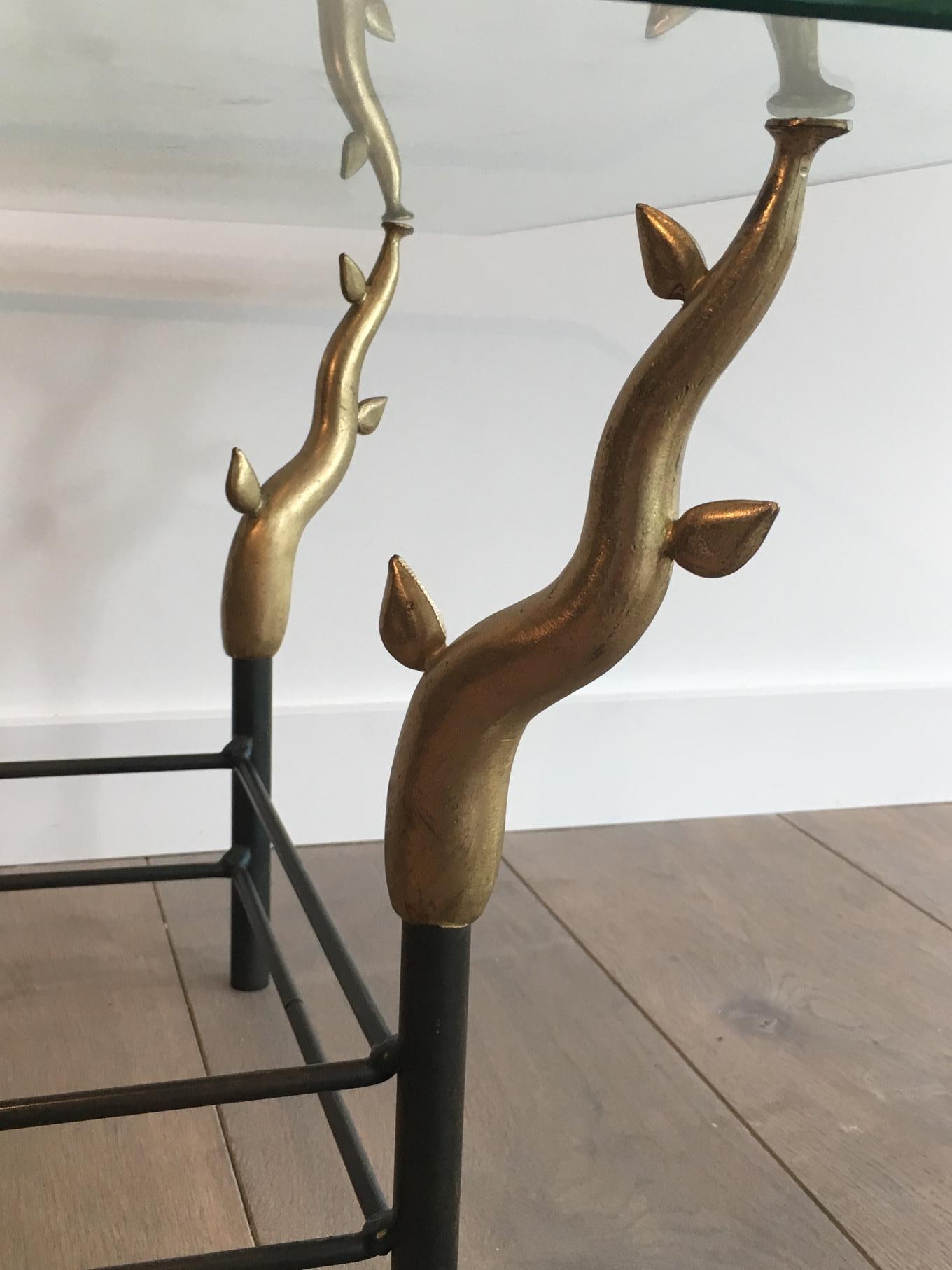 Wrought Iron and Bronze Coffee Table Representating Trees, French, circa 1970 For Sale 5