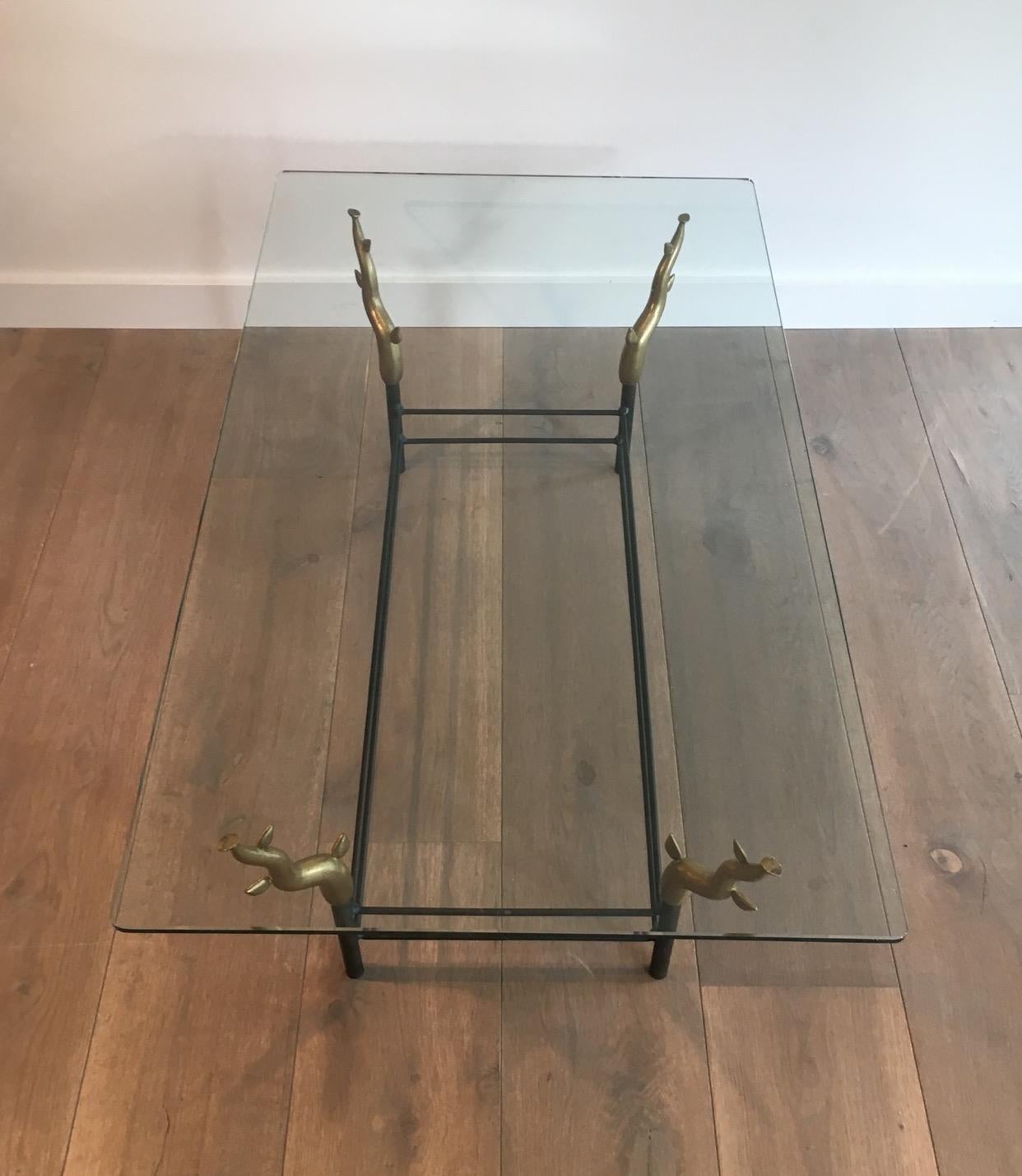 Wrought Iron and Bronze Coffee Table Representating Trees, French, circa 1970 For Sale 10