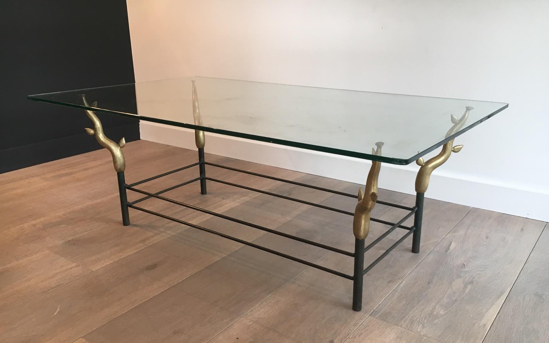 Wrought Iron and Bronze Coffee Table Representating Trees, French, circa 1970 For Sale 12