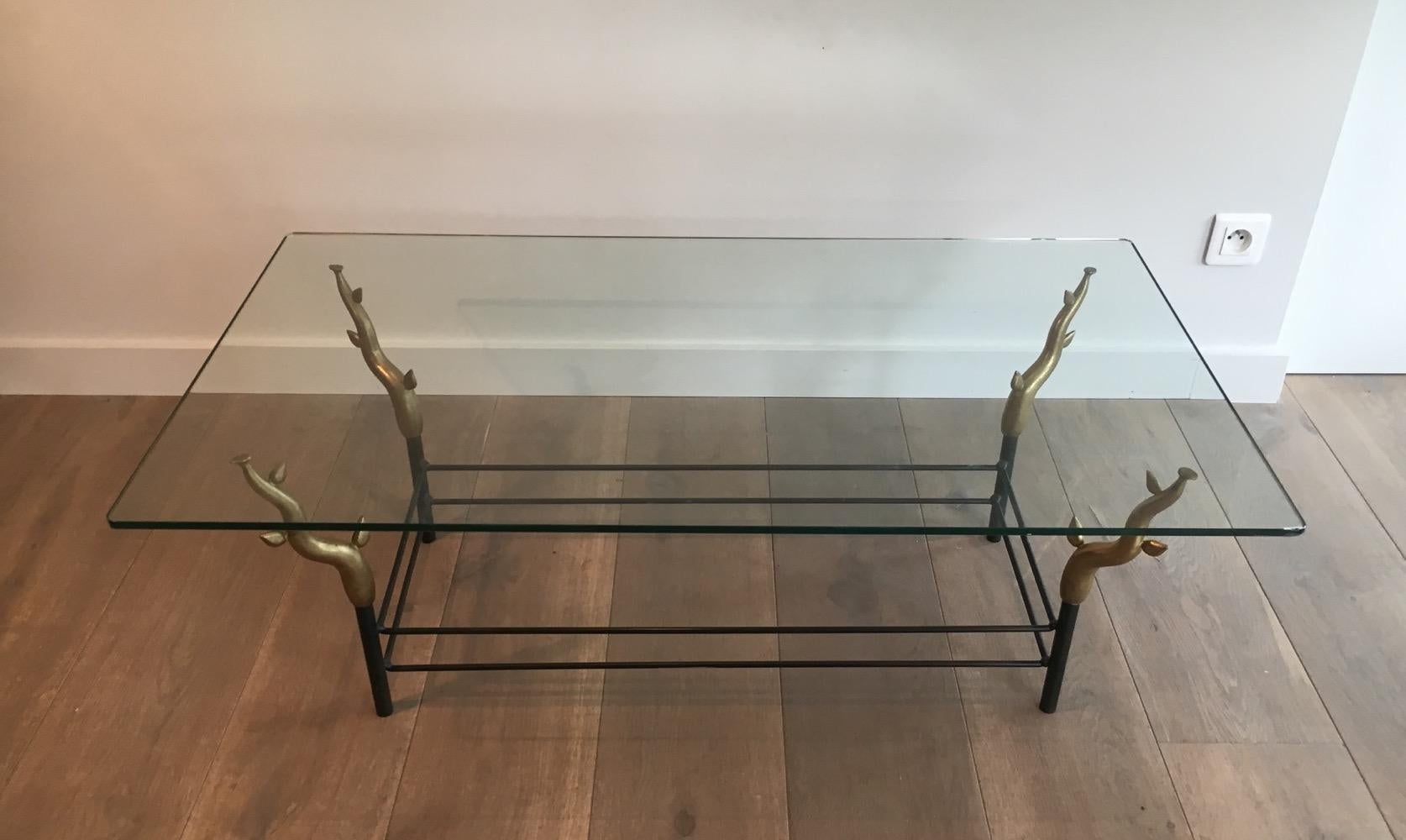 Wrought Iron and Bronze Coffee Table Representating Trees, French, circa 1970 For Sale 14