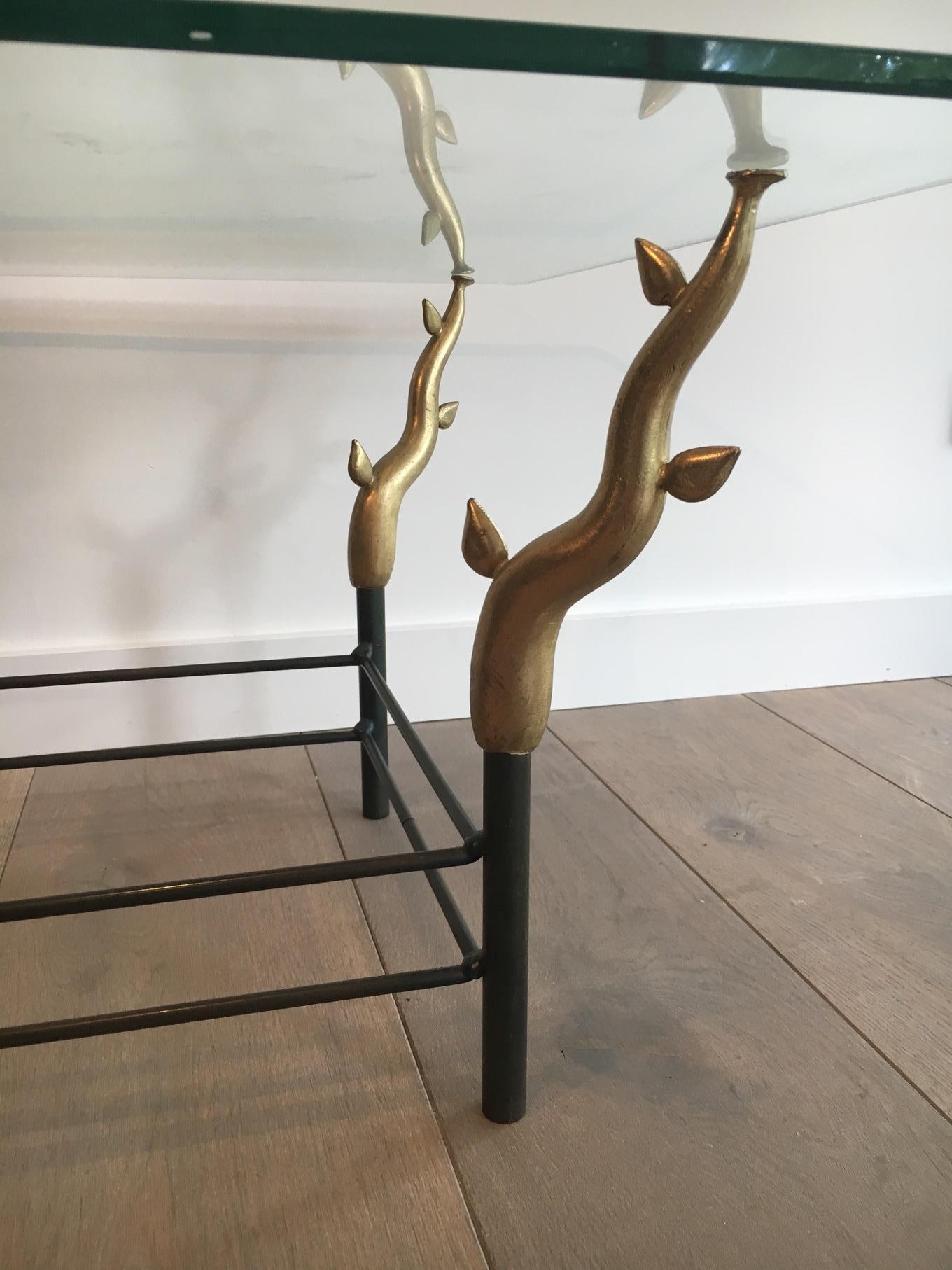 Wrought Iron and Bronze Coffee Table Representating Trees, French, circa 1970 For Sale 3