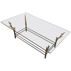 Wrought Iron and Bronze Coffee Table Representating Trees, French, circa 1970