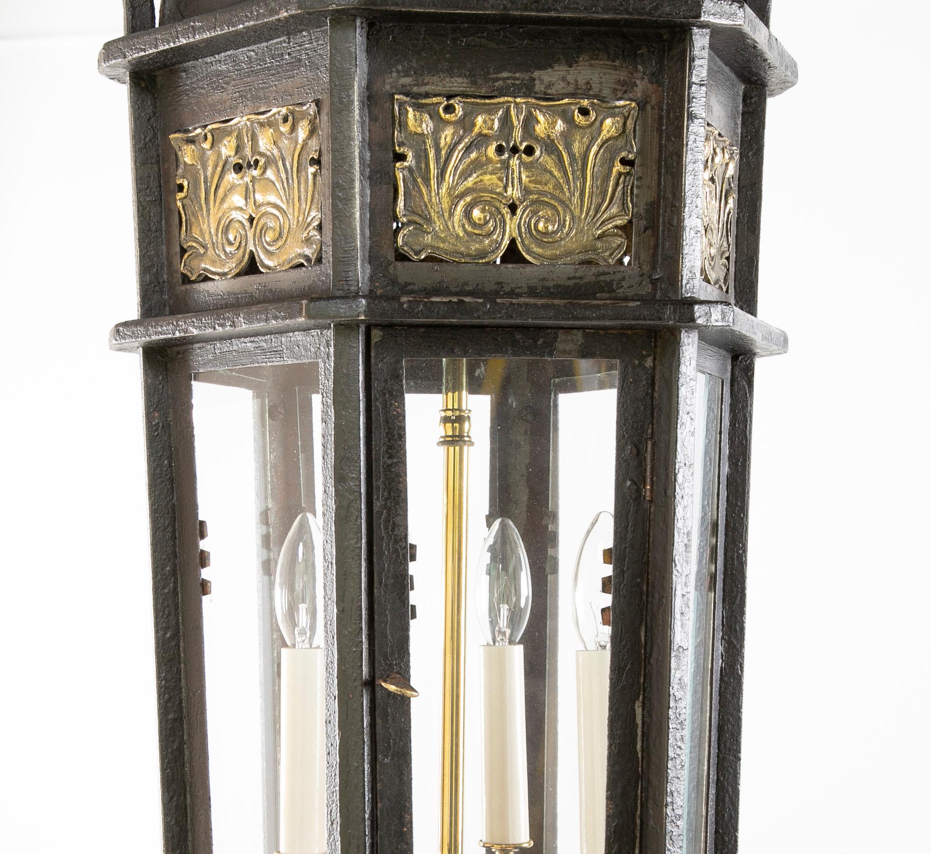 Wrought Iron and Bronze Lantern, circa 1900 For Sale 5