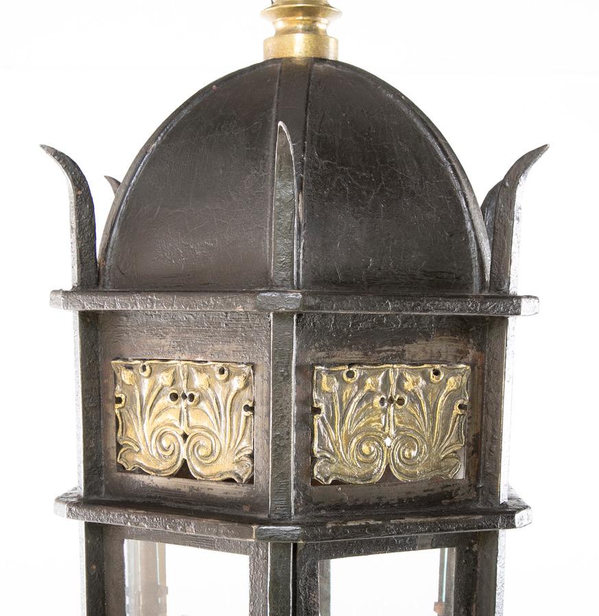Wrought Iron and Bronze Lantern, circa 1900 In Good Condition For Sale In Stamford, CT