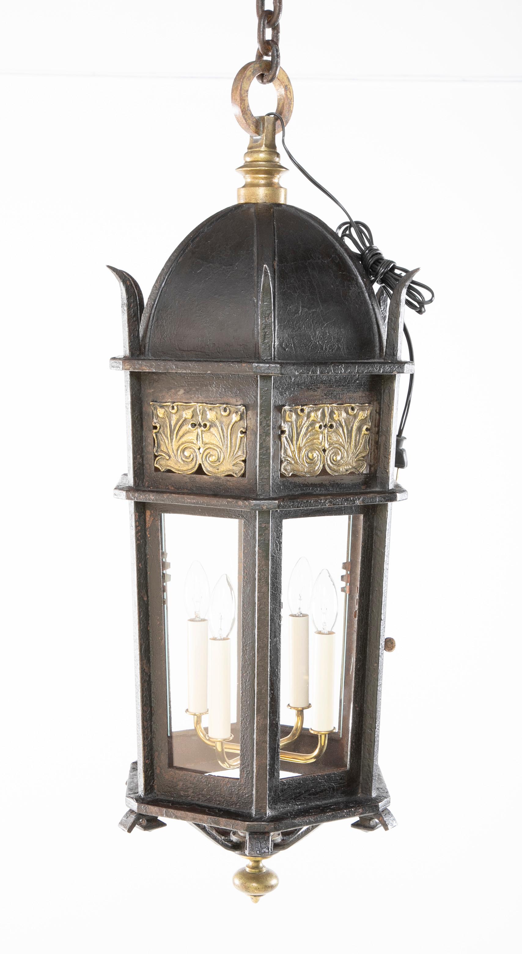 Wrought Iron and Bronze Lantern, circa 1900 For Sale 2