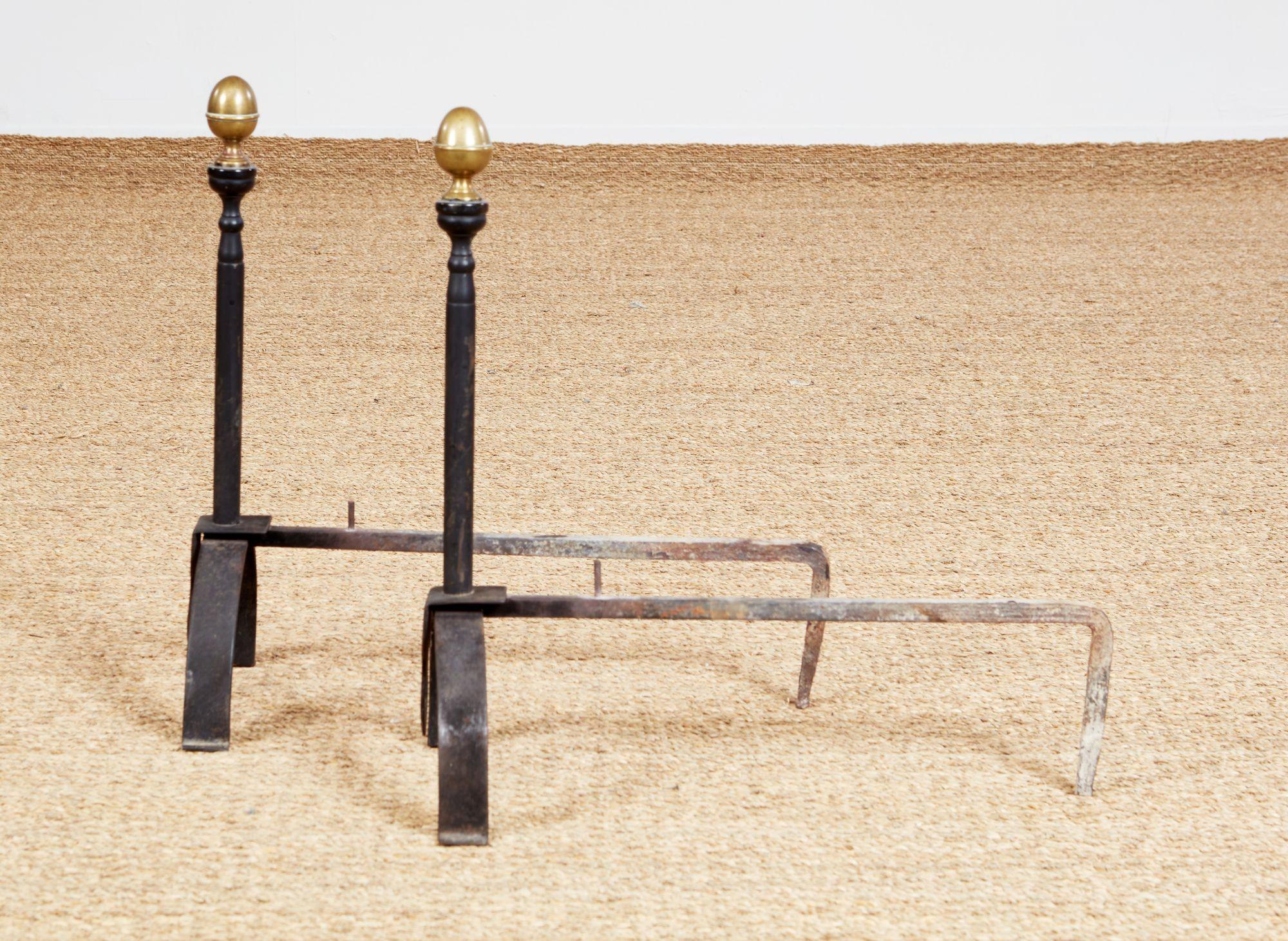 Wrought Iron and Bronze Pierced Heart Andirons For Sale 4