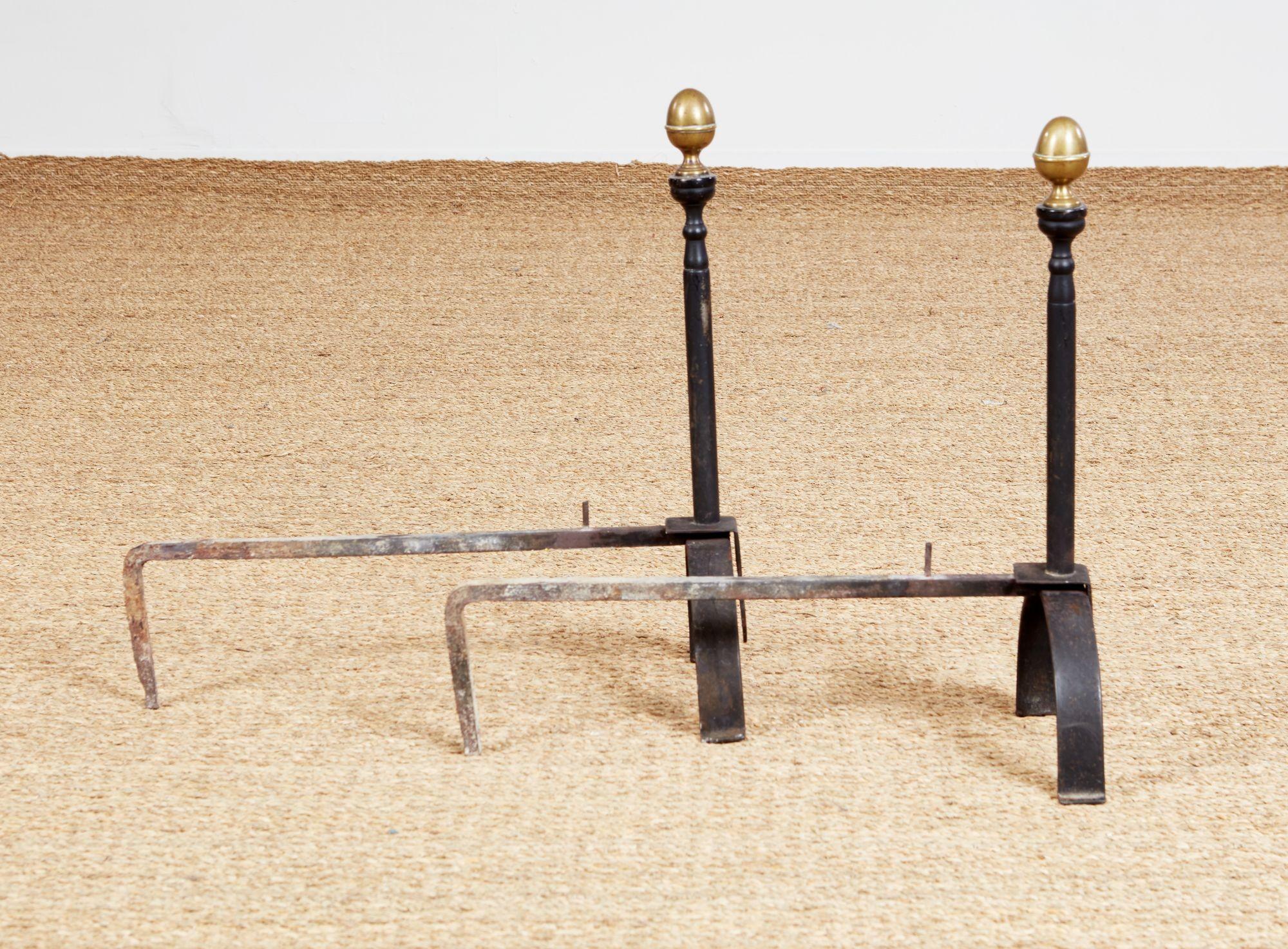 Wrought Iron and Bronze Pierced Heart Andirons For Sale 5