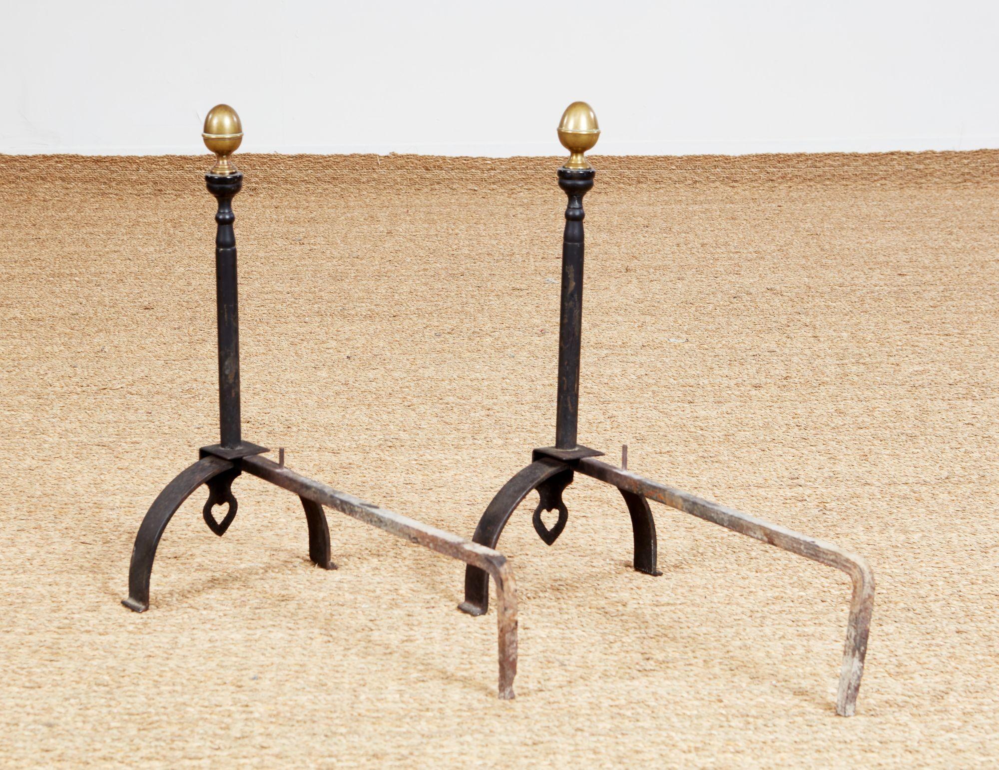 Wrought Iron and Bronze Pierced Heart Andirons For Sale 6