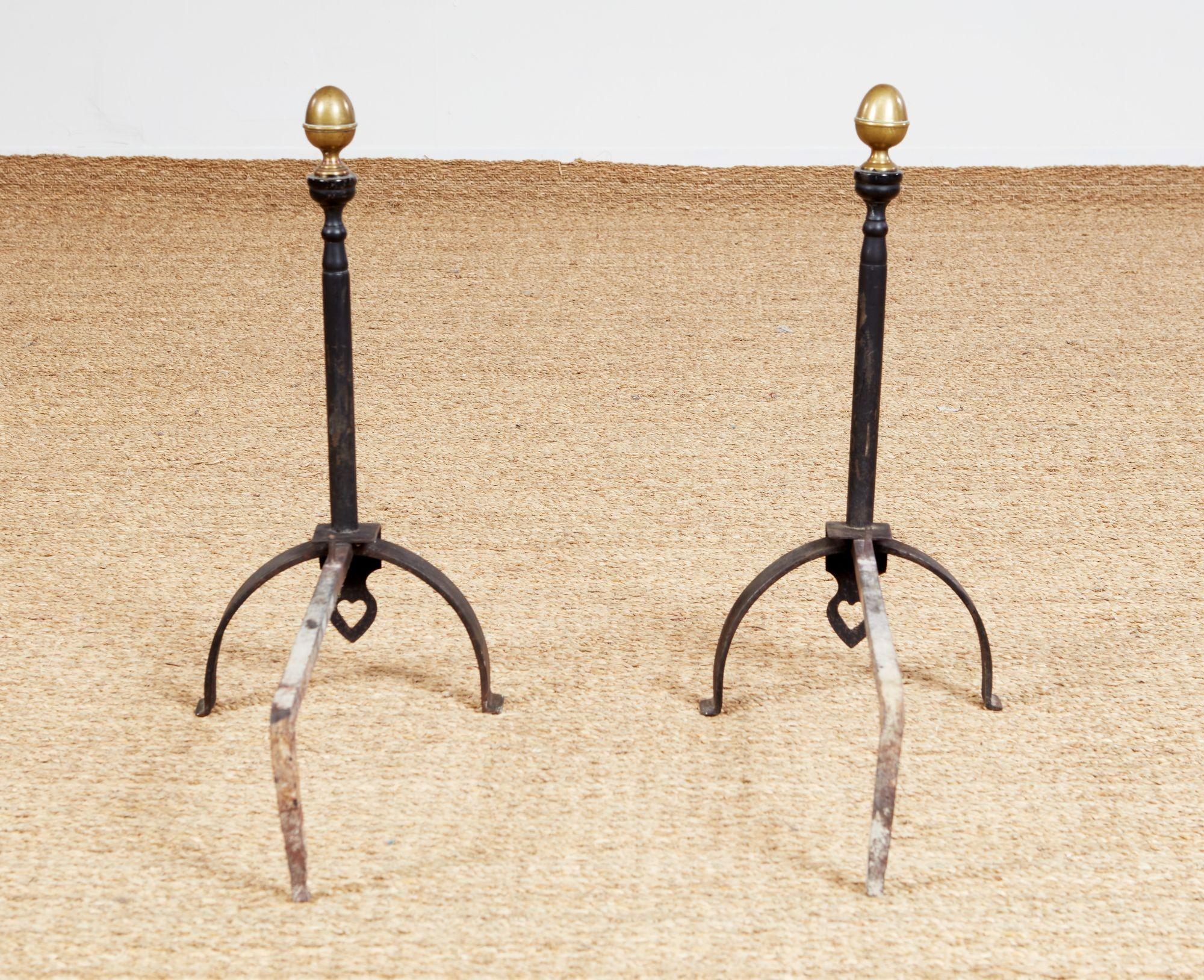 Wrought Iron and Bronze Pierced Heart Andirons For Sale 7