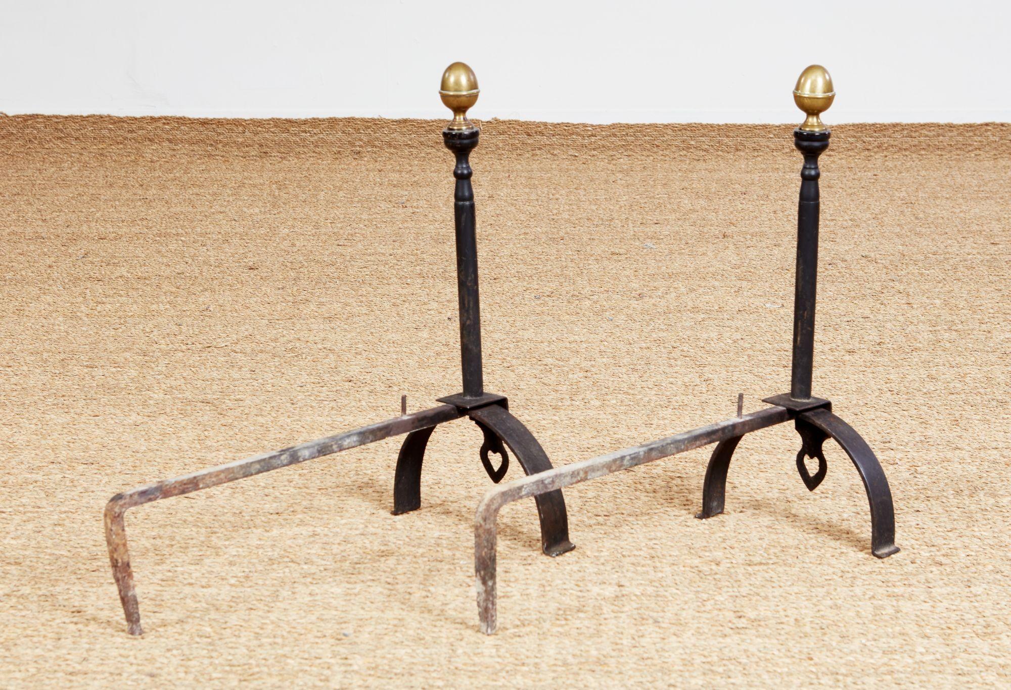 Wrought Iron and Bronze Pierced Heart Andirons For Sale 8