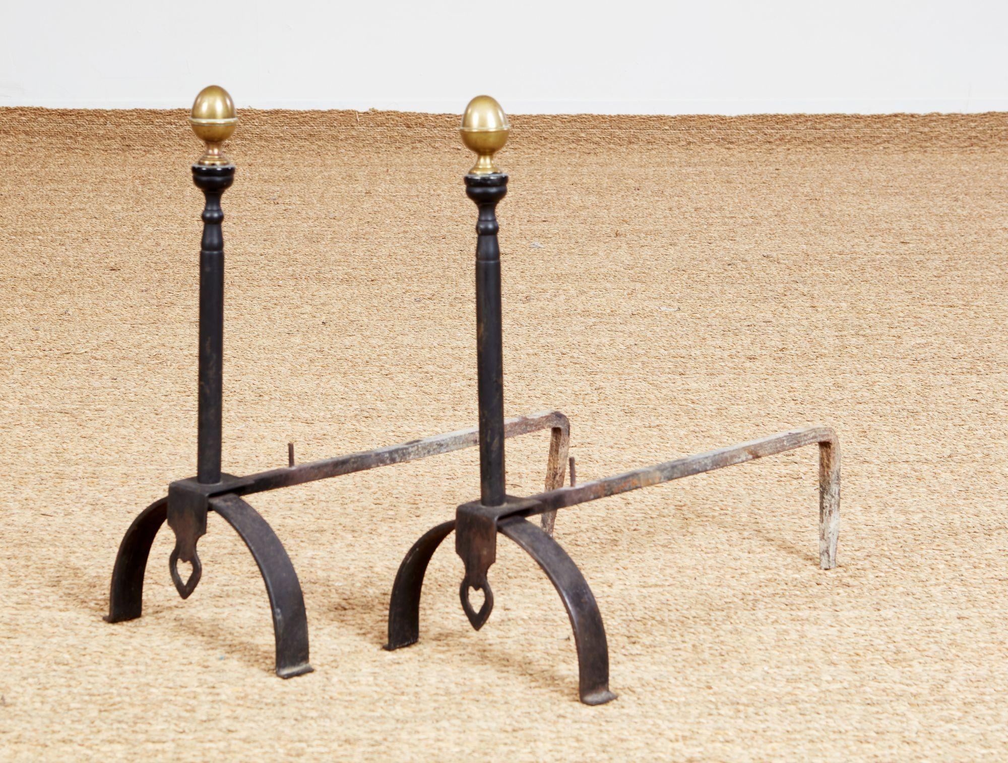 Wrought Iron and Bronze Pierced Heart Andirons For Sale 2