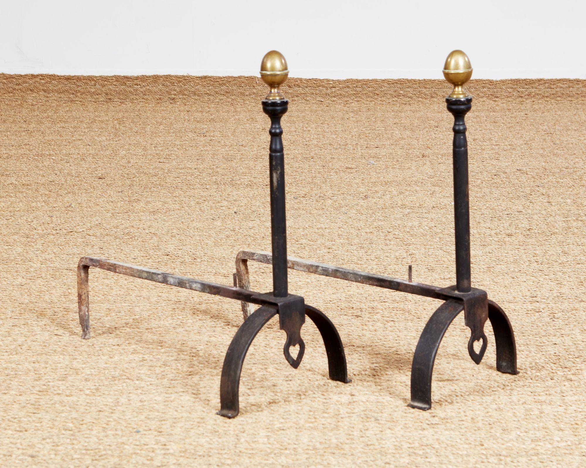 Wrought Iron and Bronze Pierced Heart Andirons For Sale 3