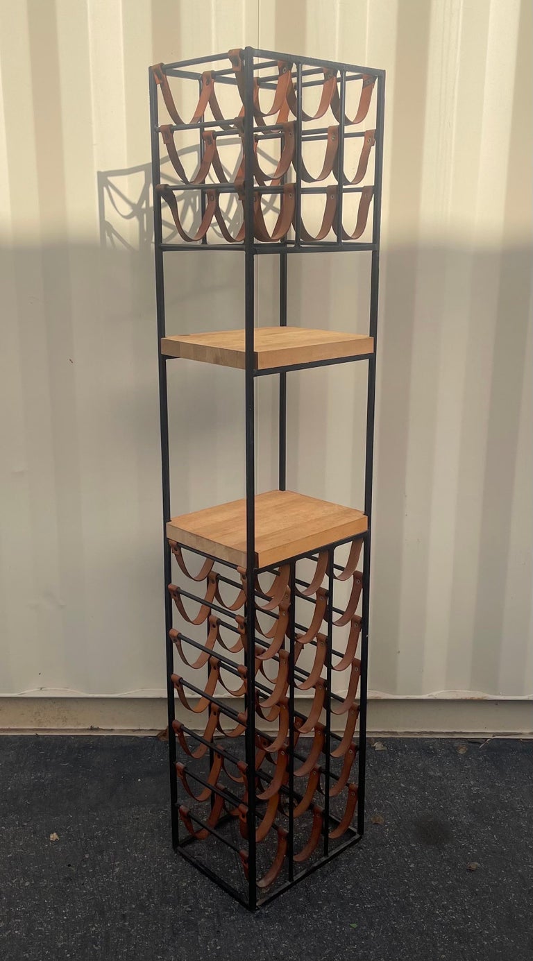 Wrought Iron and Butcher Block Thirty Bottle Tower Wine Rack by Arthur ...
