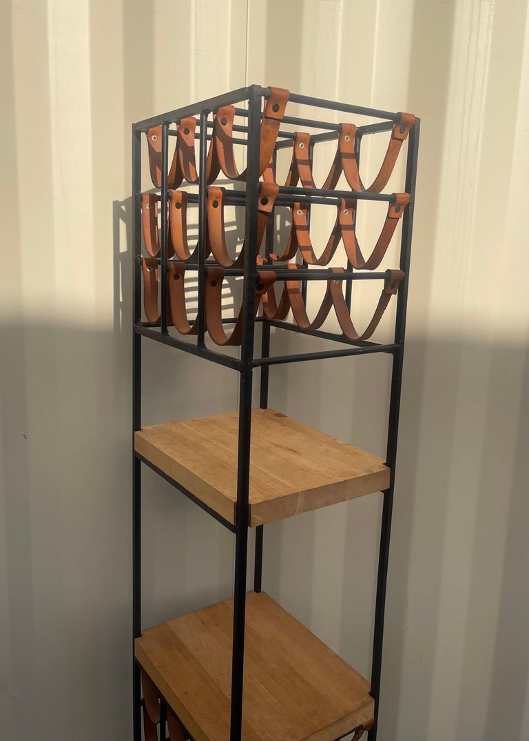 Wrought Iron and Butcher Block Thirty Bottle Tower Wine Rack by Arthur Umanoff For Sale at 1stDibs